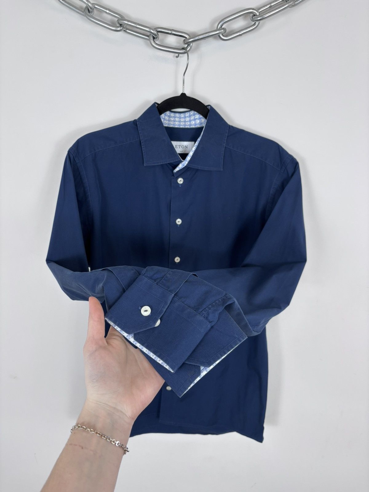 Eton Eton Men’s Slim Fit Blue Button Up Long Sleeve Dress Shirt Size US L / EU 52-54 / 3 - 6 Thumbnail