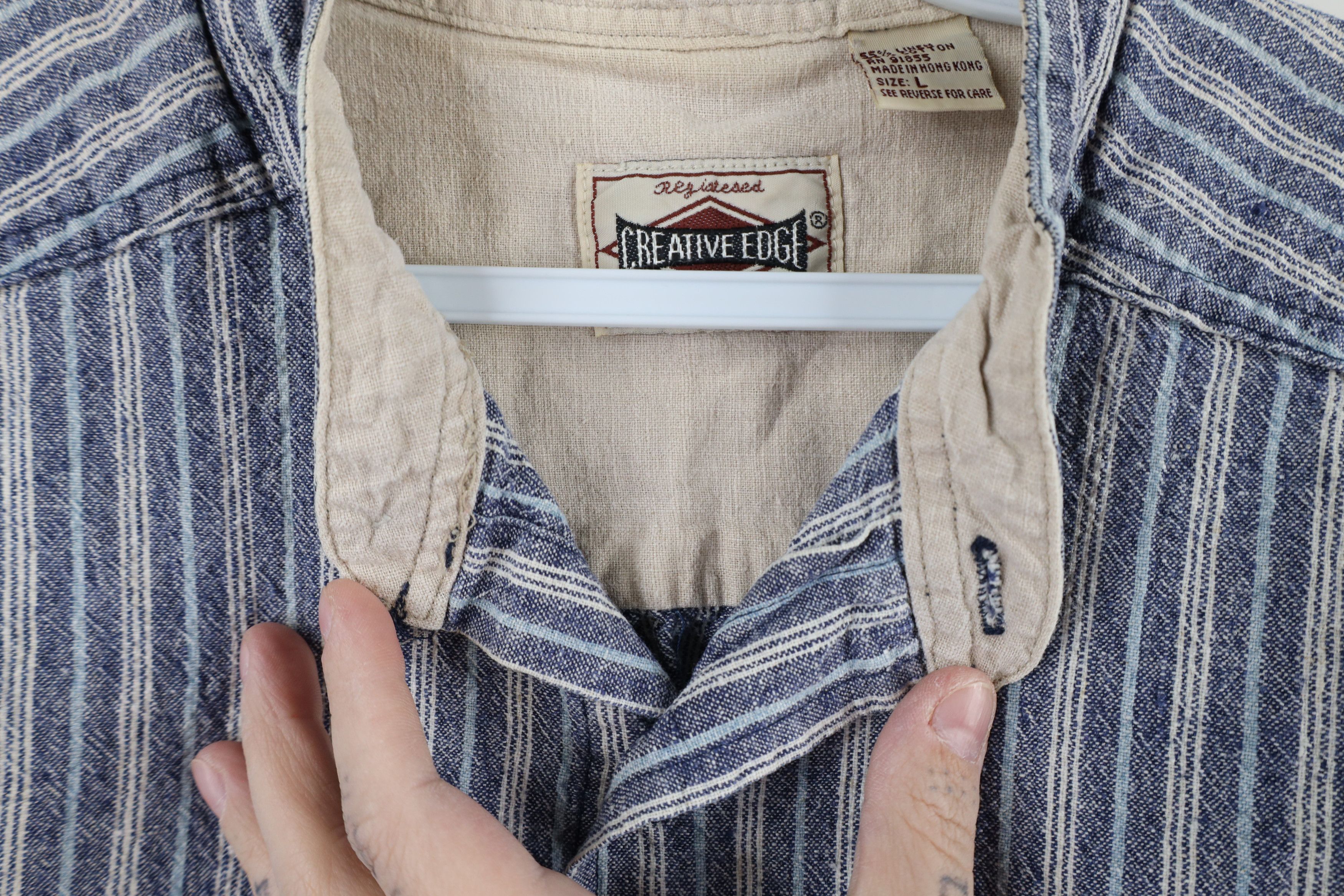 Vintage Vintage 90s Streetwear Striped Band Collar Button Shirt Size US L / EU 52-54 / 3 - 8 Thumbnail