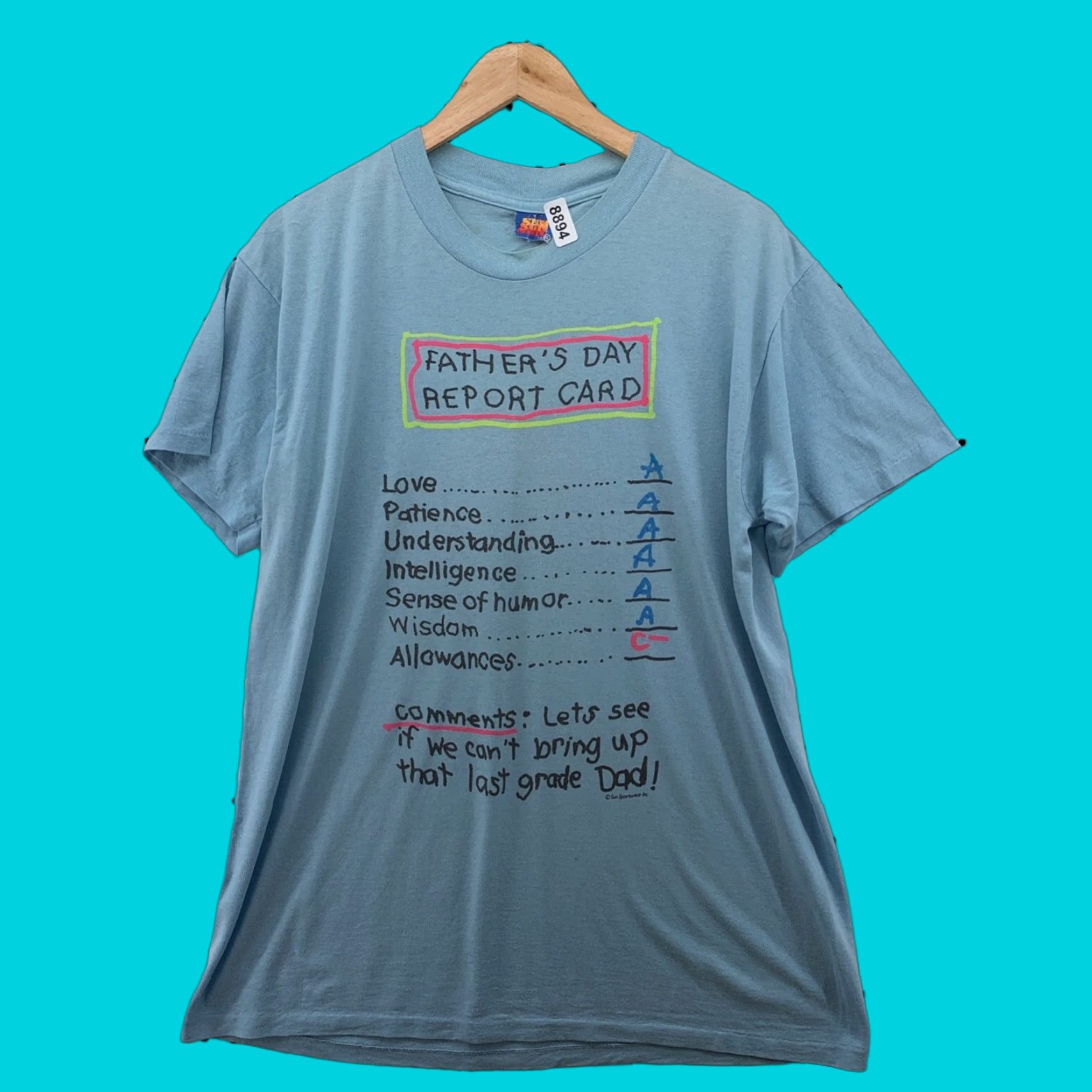 Vintage Vintage 80s Dad Funny Shirt Mens Large Blue Single Stitch Report Card T-Shirt Size US L / EU 52-54 / 3 - 1 Thumbnail