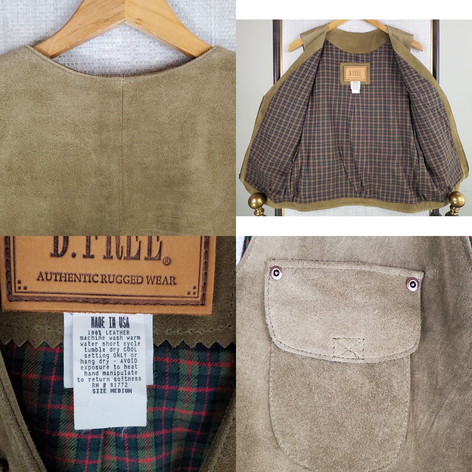 Arrow VINTAGE B. Free Men's Vest Suede Leather Utility Hunting Full Zip USA Made Brown XS/MD? Size US M / EU 48-50 / 2 - 8 Thumbnail