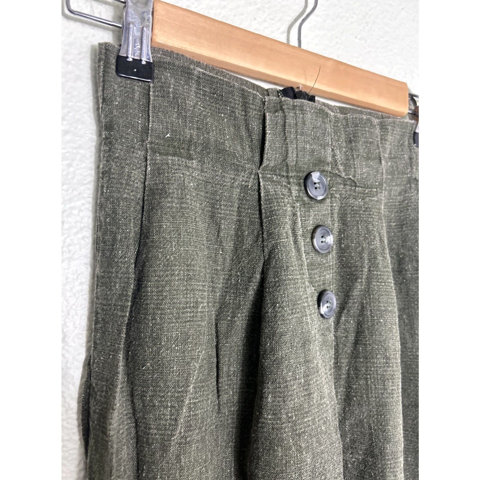 PrettyLittleThing PRETTYLITTLETHING Womens Pants Olive Linen Blend Zip Back 2 Green 24x26 Bloomer Size 26" / US 2 / IT 38 - 4 Thumbnail