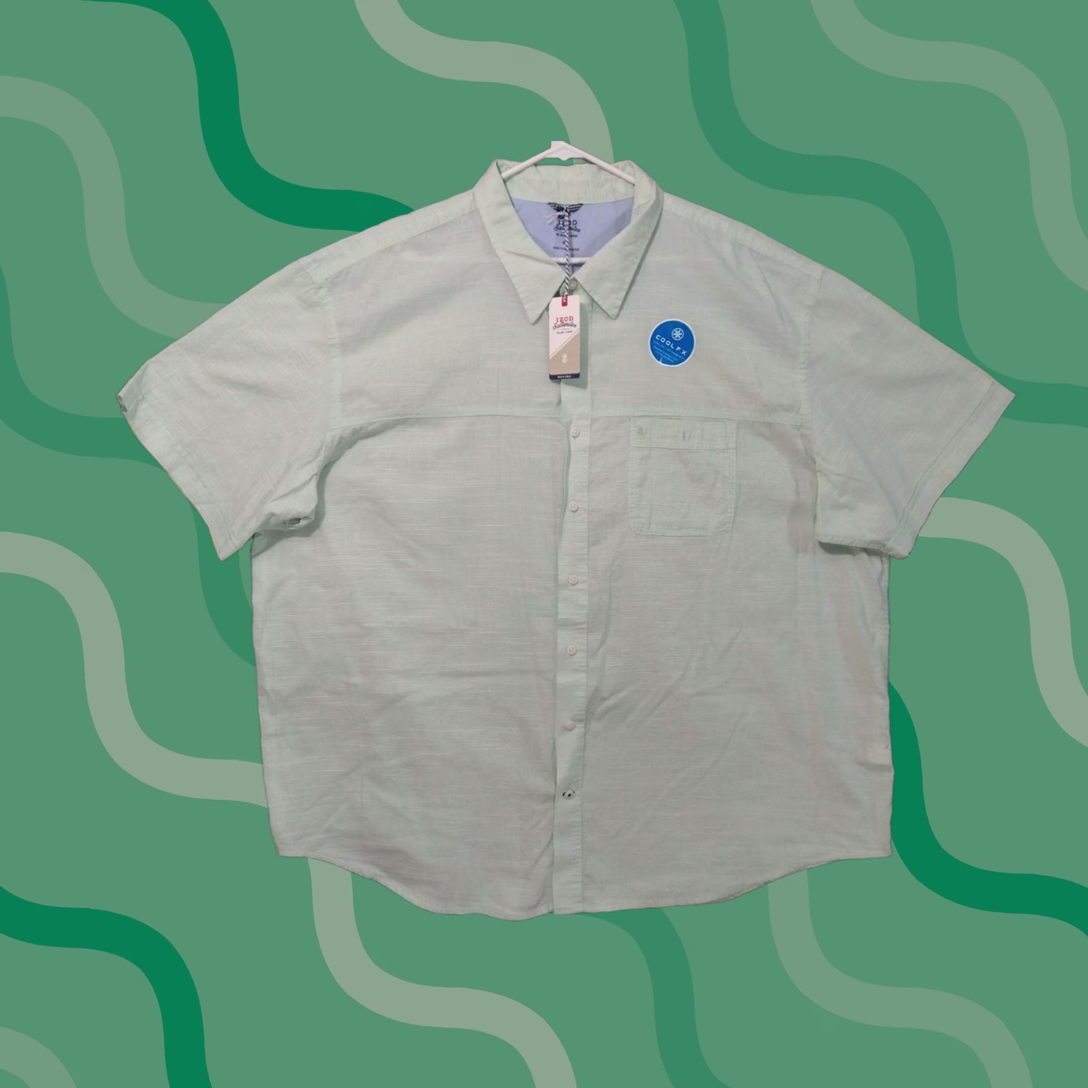 Izod VINTAGE Izod Saltwater Shirt Mens Green Striped Short Sleeve Button Up Relaxed Cool FX Size US XXL / EU 58 / 5 - 1 Thumbnail
