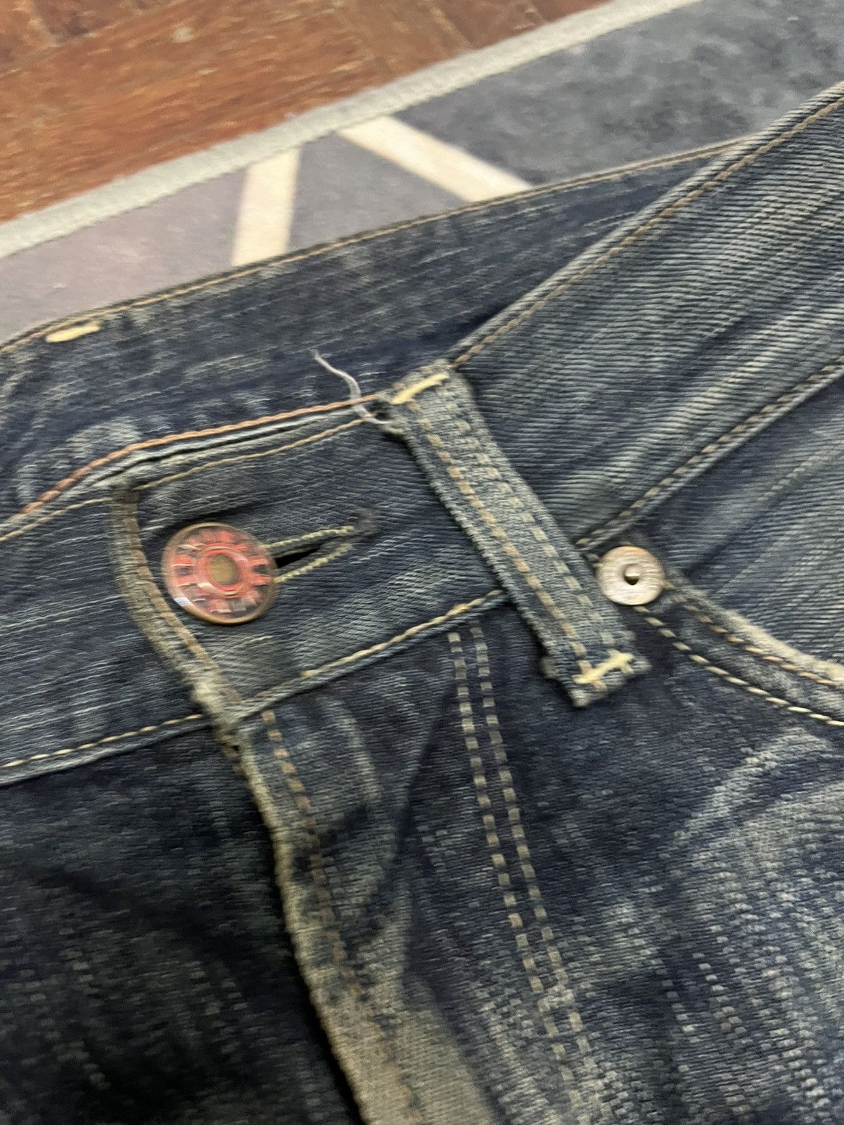 If Six Was Nine 💥Vintage Y2K Edwin Distressed Straight Cut Jeans Size US 34 / EU 50 - 7 Thumbnail