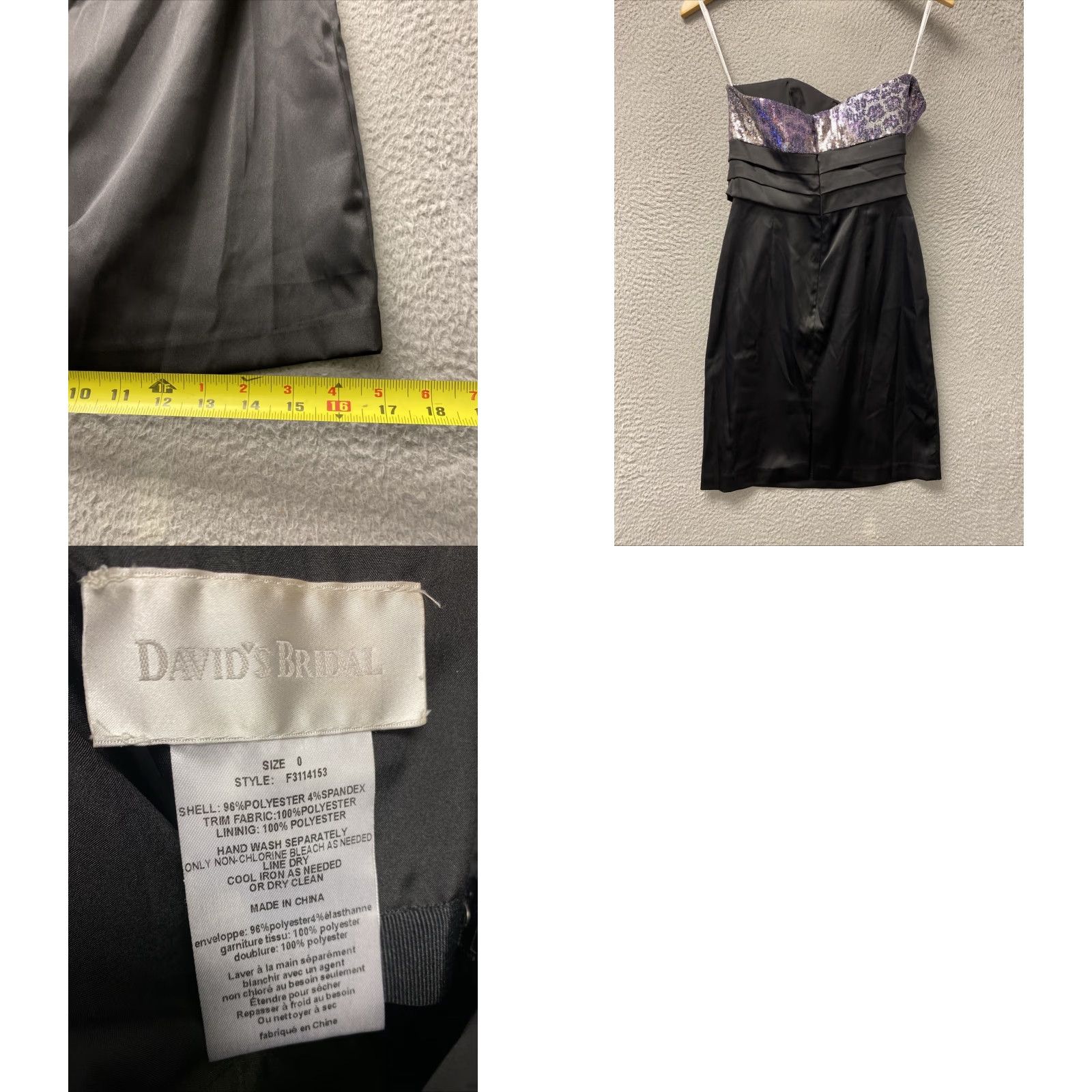 Vintage DAVID’S BRIDAL Strapless Formal Party Dress with Bow Size 0 Black Fit & Flare Sleeveless Women's Size XS / US 0-2 / IT 36-38 - 8 Thumbnail