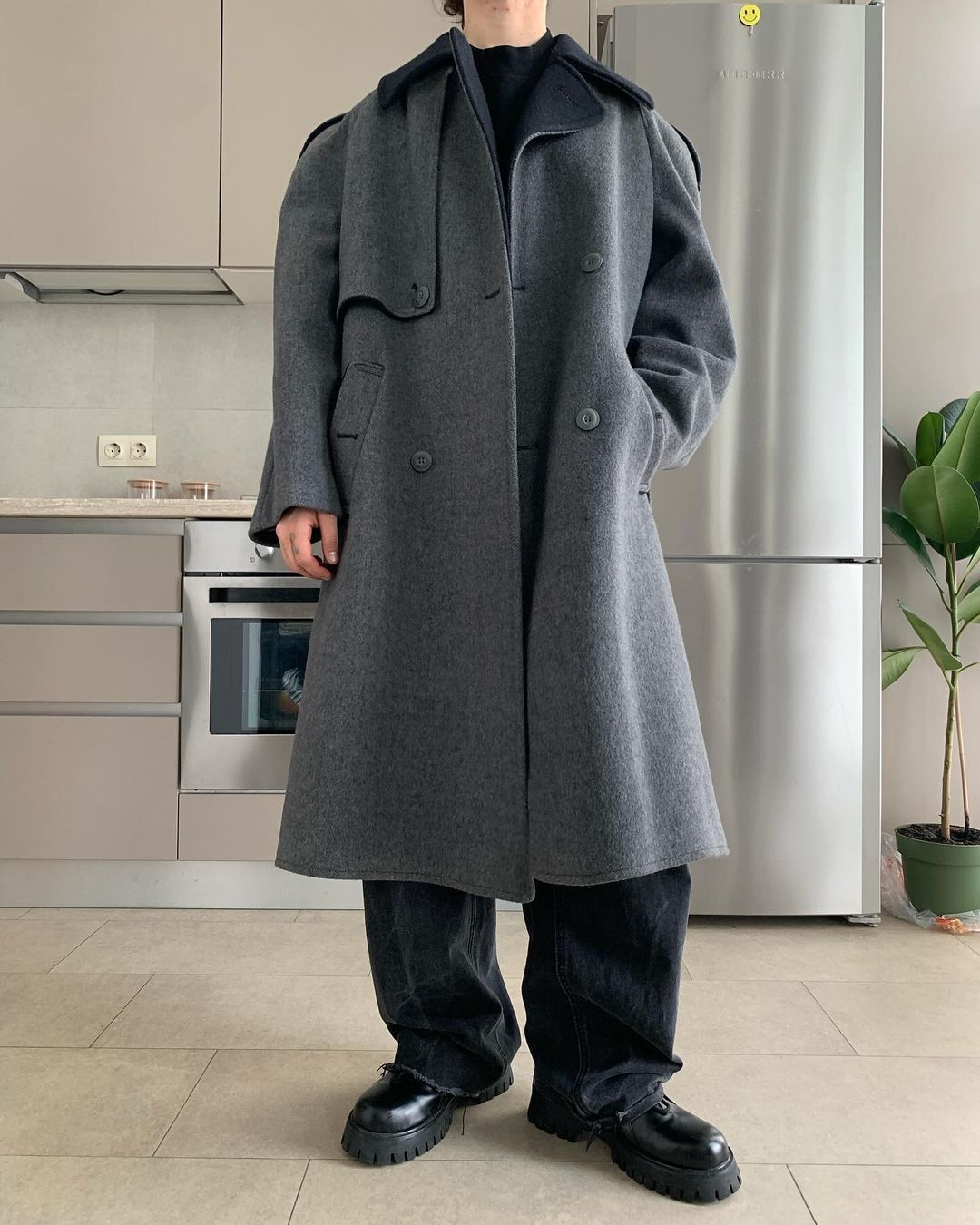 image of Cashmere Wool x Vintage Grey Vintage 80's Wool Coat, Men's (Size XL)