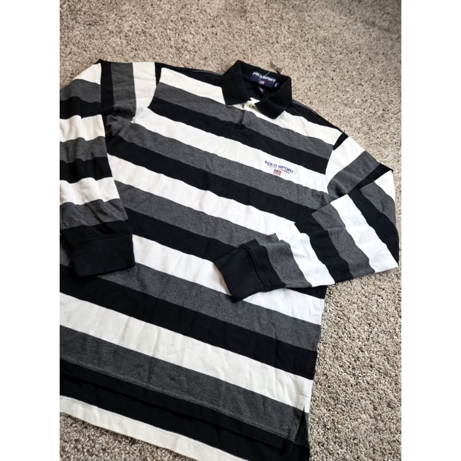 Vintage VINTAGE Polo Sport Polo Shirt Mens M Gray Striped Long Sleeve Pullover 90s Polo Shirt Mens 90s Shirt Size US M / EU 48-50 / 2 - 2 Thumbnail
