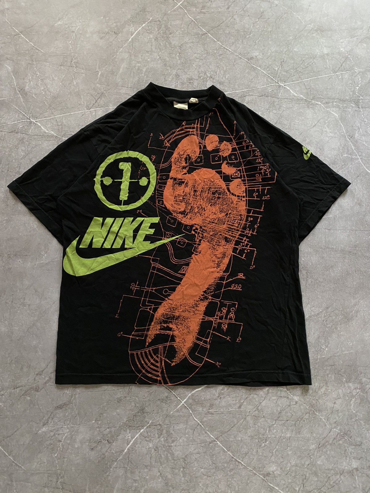Nike × Vintage Vintage 90s Nike Big Foot Logo Oversized Rap Y2K T Shirt Size US XL / EU 56 / 4 - 2 Thumbnail