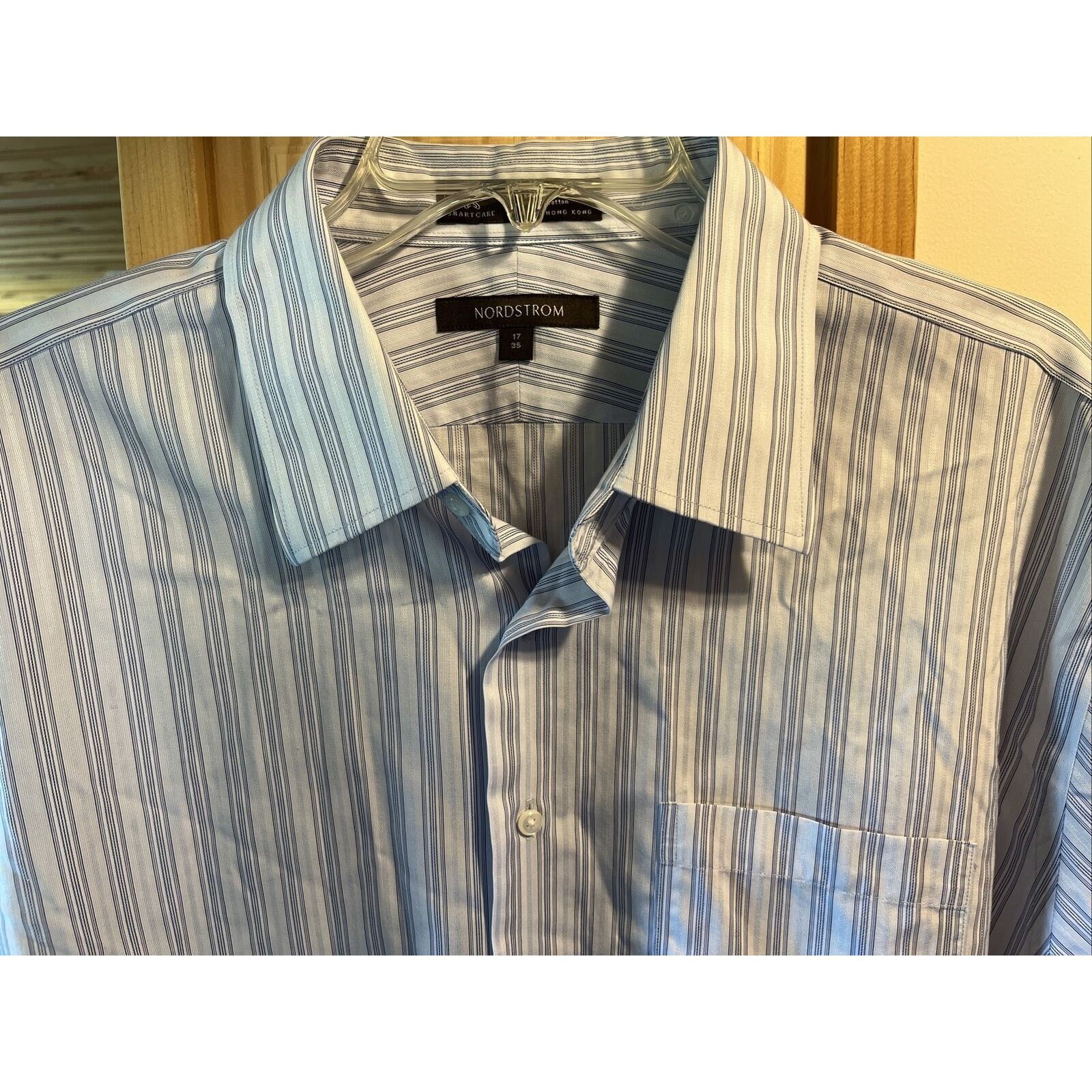 Nordstrom Nordstrom Mens 17 35 Grey Striped LS Smart Care Cotton Shirt Size US XL / EU 56 / 4 - 6 Thumbnail
