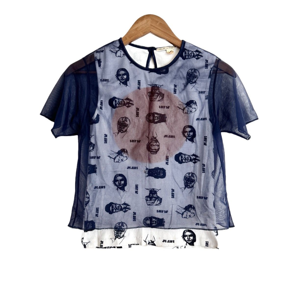image of Jean Paul Gaultier Jpg Jean’S Faces Graphic Mesh Overlay Top, Women's (Size Small)