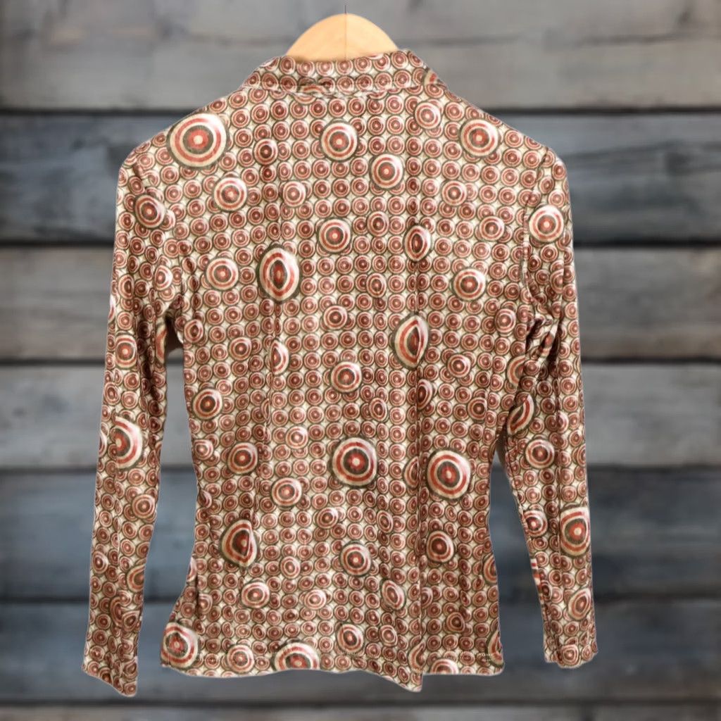 Velour VINTAGE Women's Velour Shirt Geometric Pattern 70s Hippie Boho VTG Medium Brown Long Sleeve Button-Up Casual Fall Spring Winter Mens? Size M / US 6-8 / IT 42-44 - 1 Thumbnail
