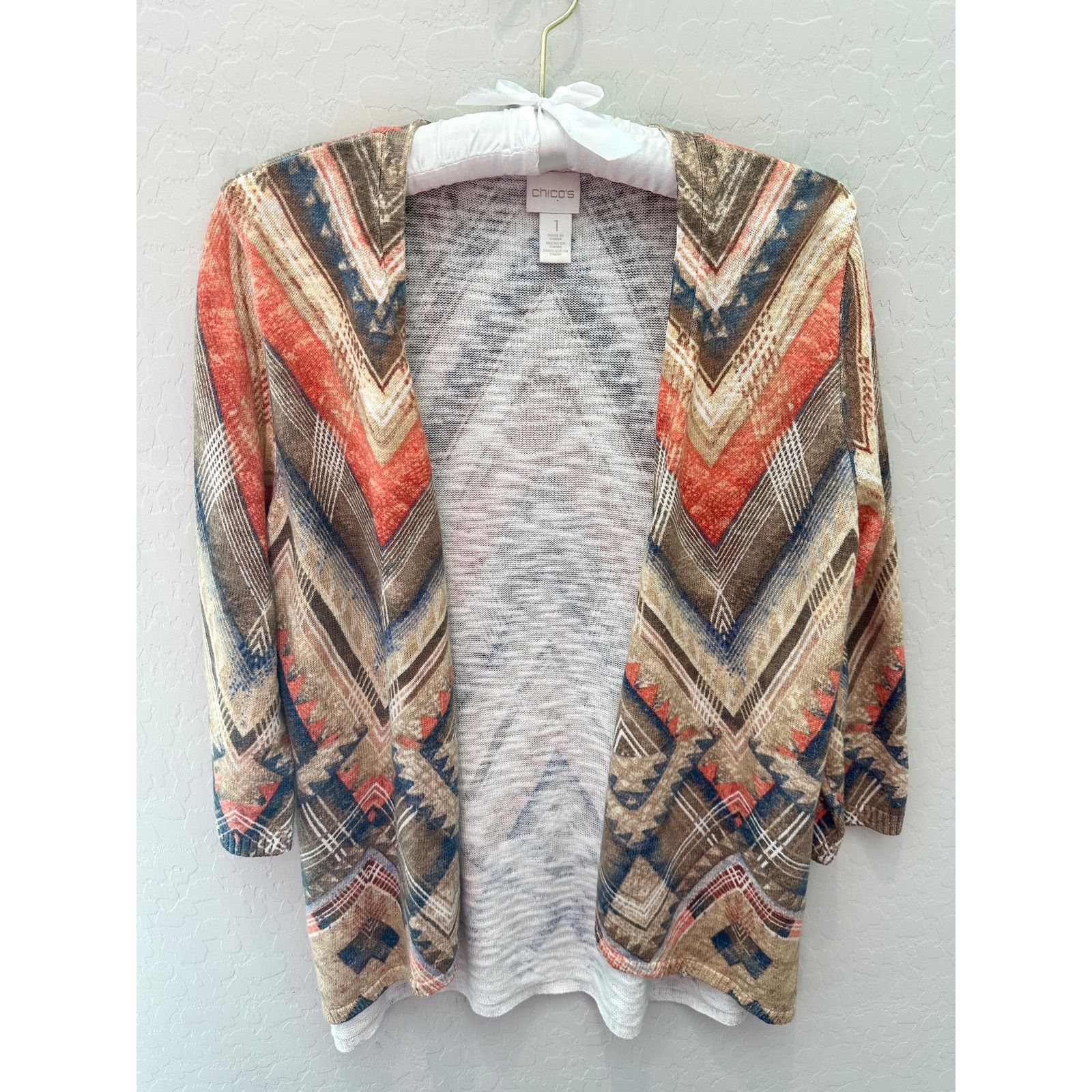 Chicos CHICOS Aztec Print Chevron Boho Open Front Cardigan Size M / US 6-8 / IT 42-44 - 1 Thumbnail