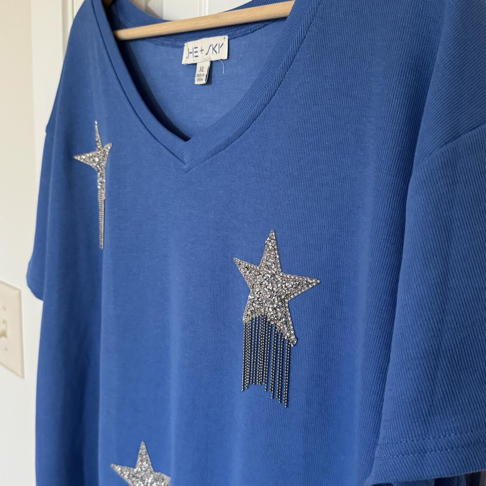 Other SHE + SKI Blue V-Neck Dress with Silver Star Tassel XL Size XL / US 12-14 / IT 48-50 - 2 Thumbnail