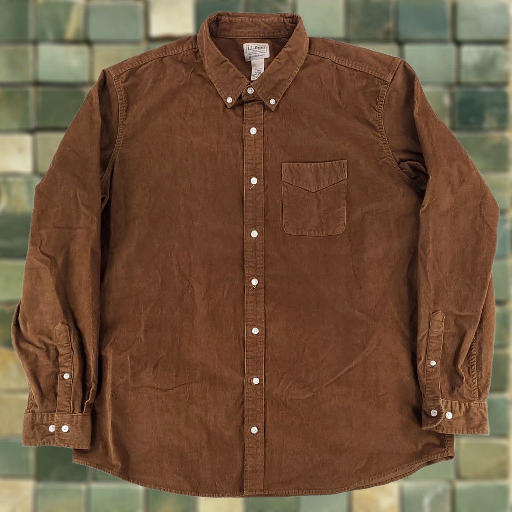 Vintage LL Bean Pinwale Corduroy Button Down Shirt Brown Mens XLT Regular Long Sleeve Button-Down Shirt Mens Brown Corduroy LL Bean XLT Size US XL / EU 56 / 4 - 1 Thumbnail