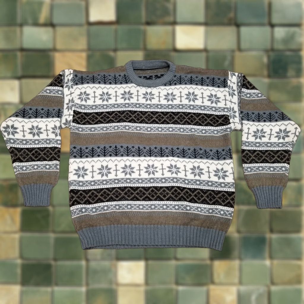 Jantzen VINTAGE Ski Sweater Mens M Gray Brown Crewneck Pullover Icelandic Snow Flake Geometric All Seasons Casual Mens Size US M / EU 48-50 / 2 - 1 Thumbnail