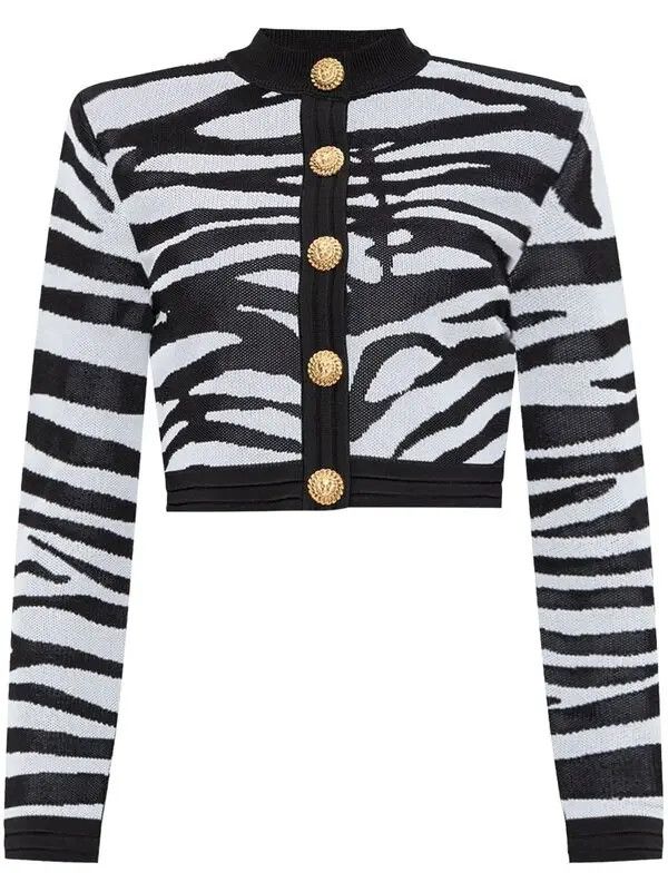 Balmain o1s1wg111225 Zebra Print Cardigan in Black/White Size XL / US 12-14 / IT 48-50 - 1 Thumbnail