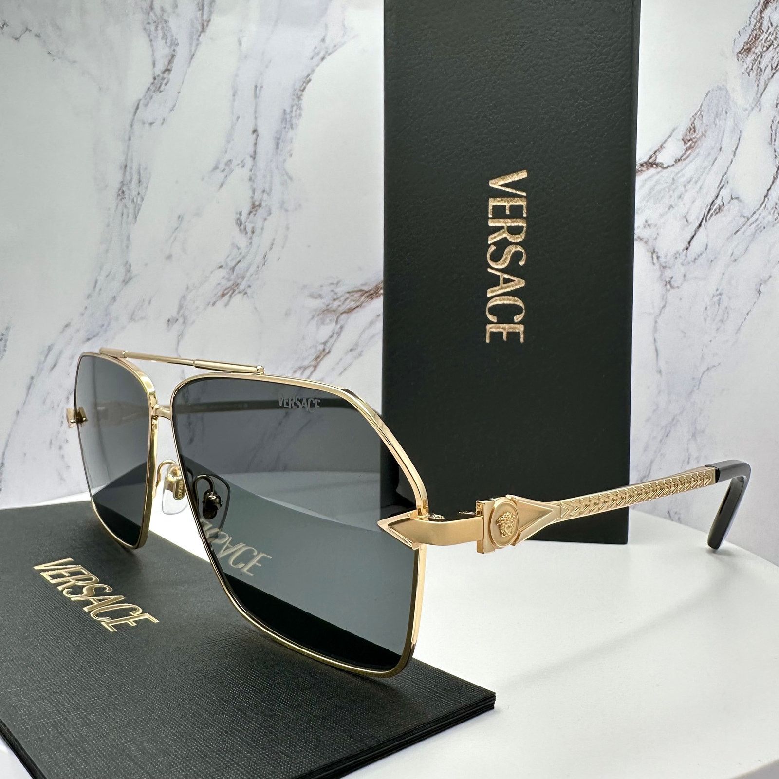 Versace New VERSACE Gold Metal Square Pilot Aviator Sunglasses Size ONE SIZE - 5 Thumbnail