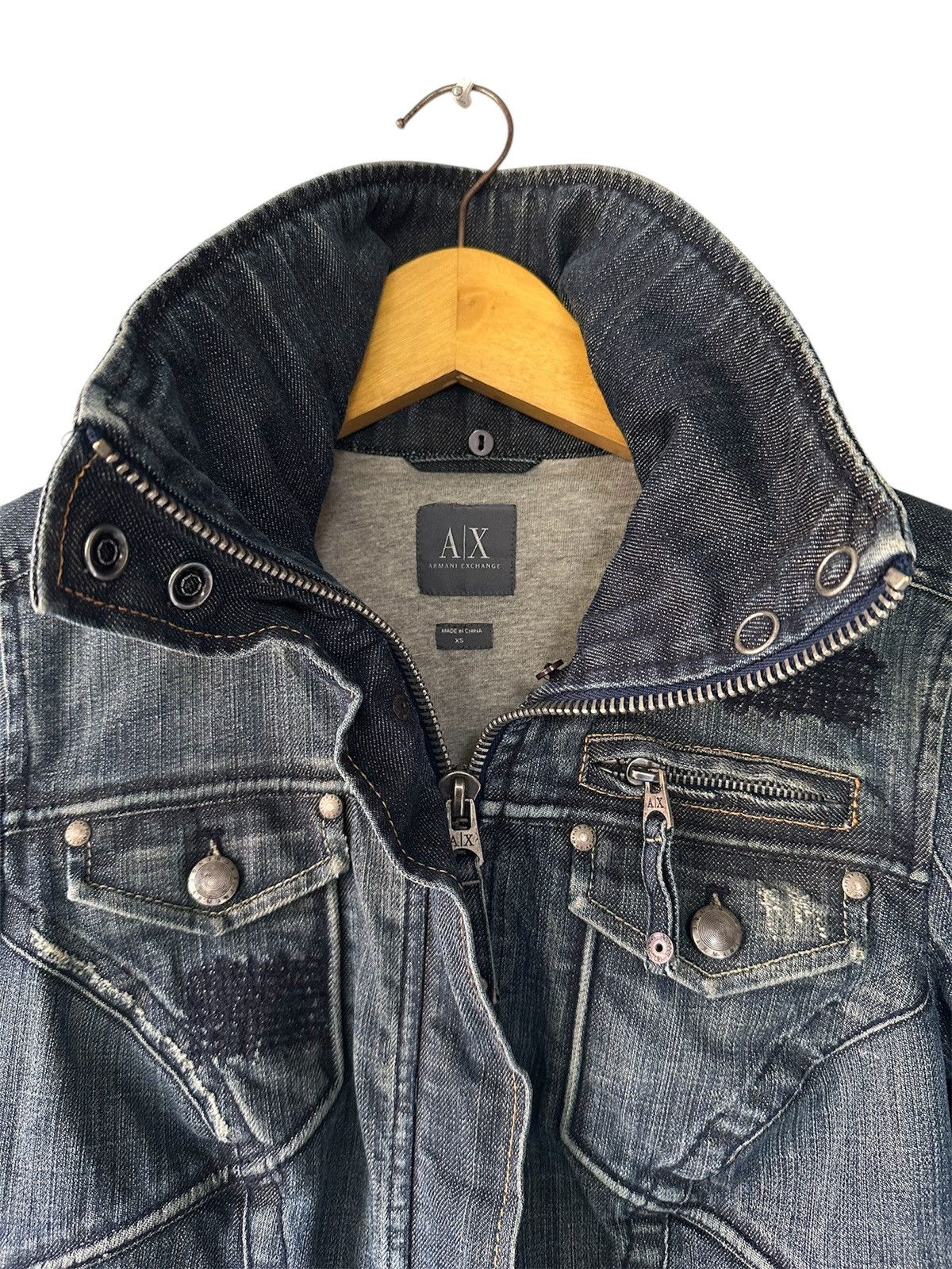 Armani Exchange 2000s VTG DISTRESSED ARMANI ZIP BUTTON STUDDED DENIM JACKET Size US XS / EU 42 / 0 - 15 Thumbnail