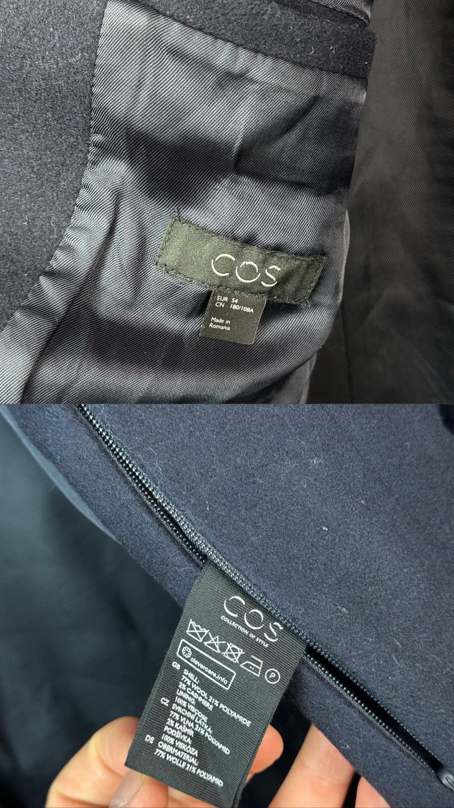Cos COS Wool Navy Blue Three-Buttons Long Sleeve Men’s Coat Size US L / EU 52-54 / 3 - 12 Thumbnail