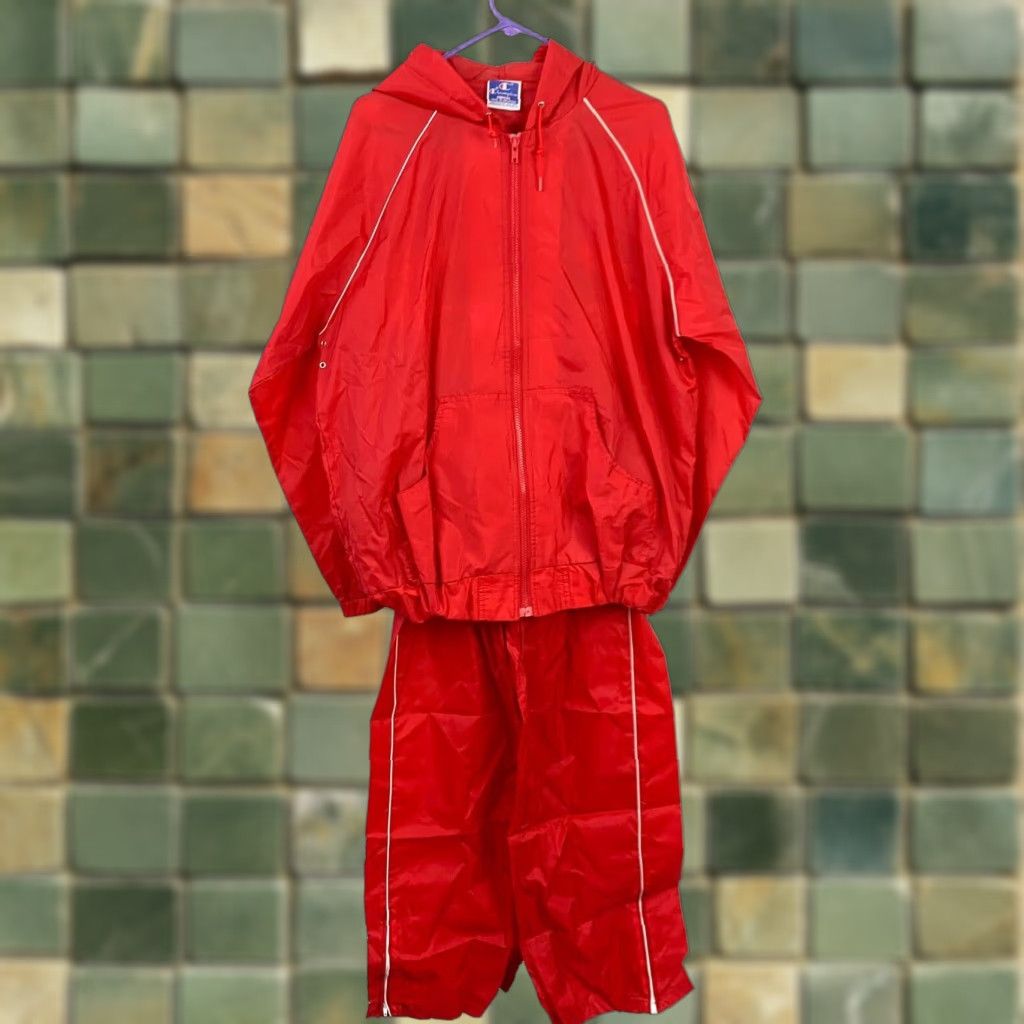 Champion VINTAGE Champion Windbreaker Red Nylon Track Suit Set Shirt Pants XL Mens 70s 2 Piece Track Jacket Track Pants Nylon Zipper Athletic Activewear Size US XL / EU 56 / 4 - 1 Thumbnail