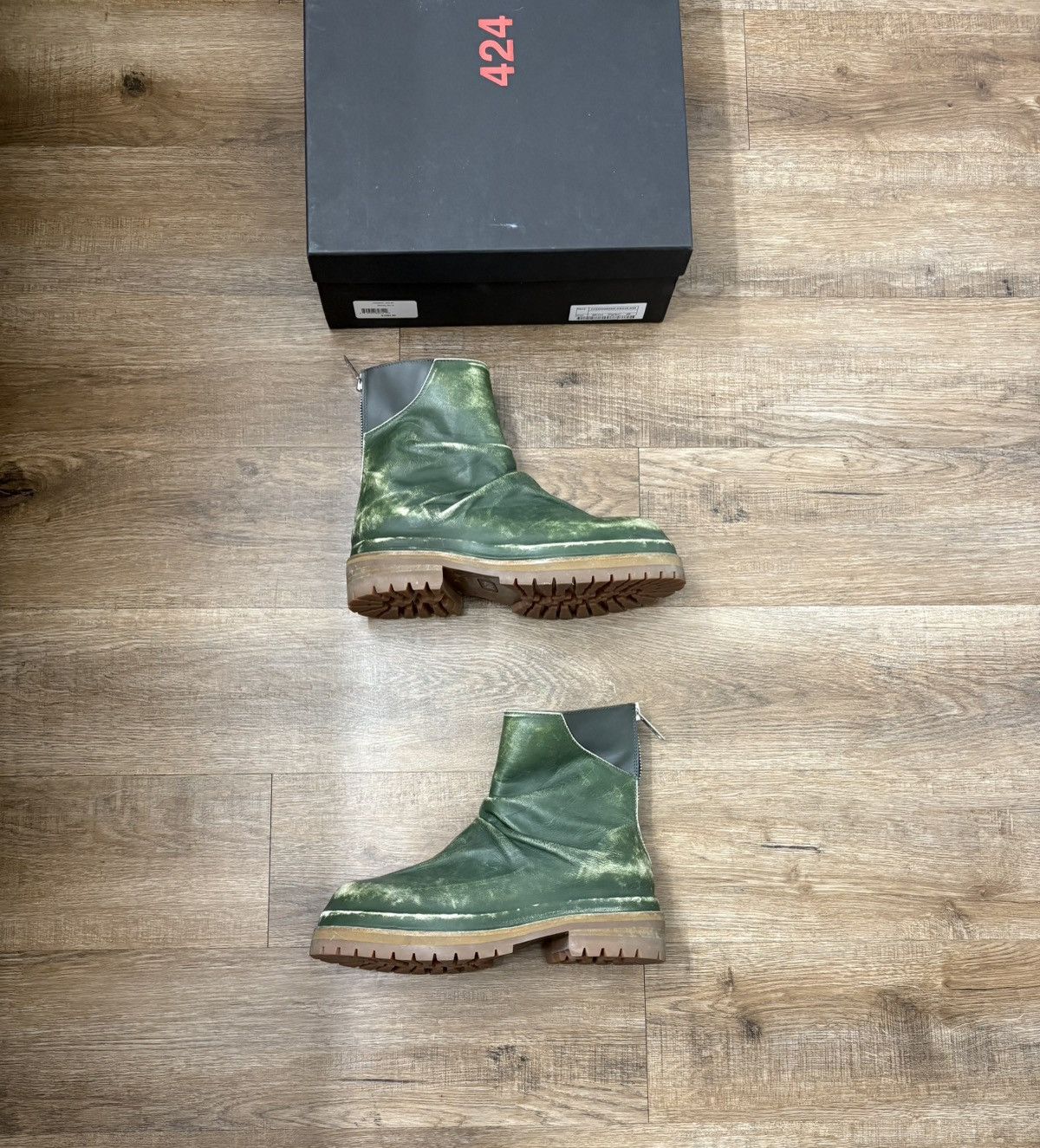 424 424 MARATHON BOOT DISTRESSED GREEN SIZE 40 (US 7) BRAND NEW Size US 7 / EU 40 - 3 Thumbnail