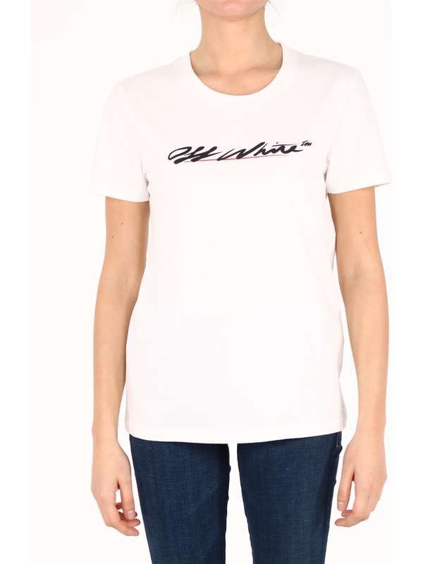 Off-White o1gr1nt1124 New Script Logo Casual T-Shirt in White Size XXS / US 00 / IT 34 - 1 Thumbnail