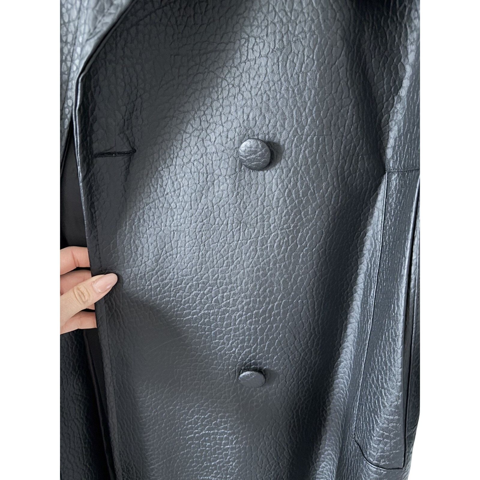 Other Black Faux Leather Trench Coat Women Long Belted Classic Size ONE SIZE - 11 Thumbnail