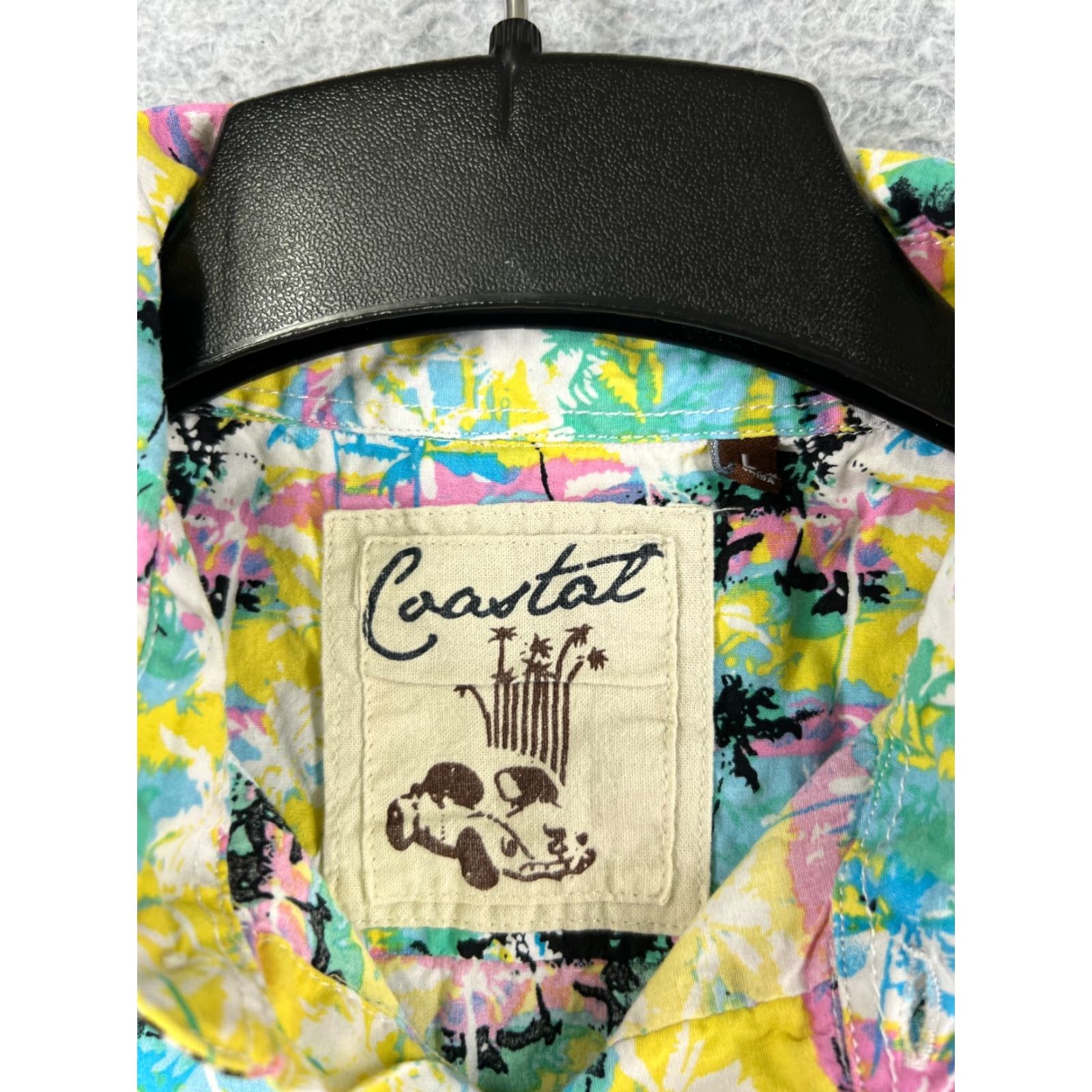 Vintage Coastal Button-Up Shirt Mens Large Yellow Floral Hawaiian Cotton Palm Tree Shirt Size US L / EU 52-54 / 3 - 3 Thumbnail