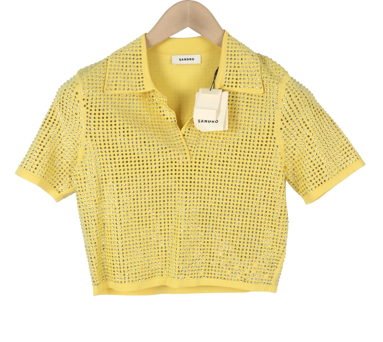 Sandro VIERGE 2 M Yellow Shiny Embellished Polo 88511 Size M / US 6-8 / IT 42-44 - 3 Thumbnail