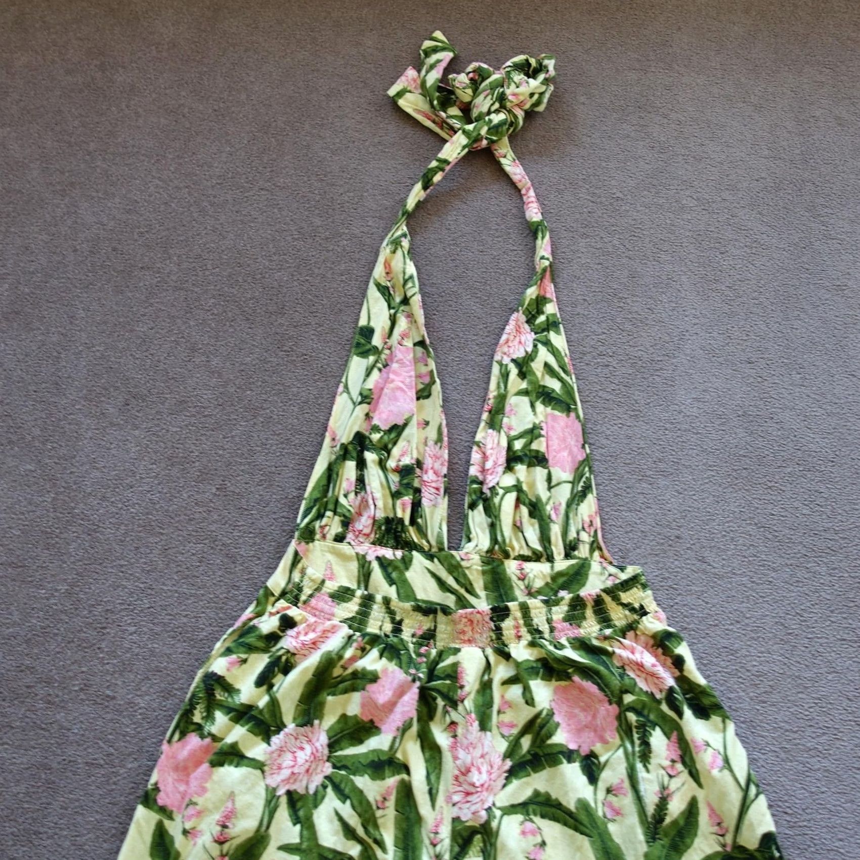 Vintage Aguabendita Jumpsuit Womens XL Yellow Floral Halter Wide Leg Tropical Target Size 40" / US 18 - 6 Thumbnail