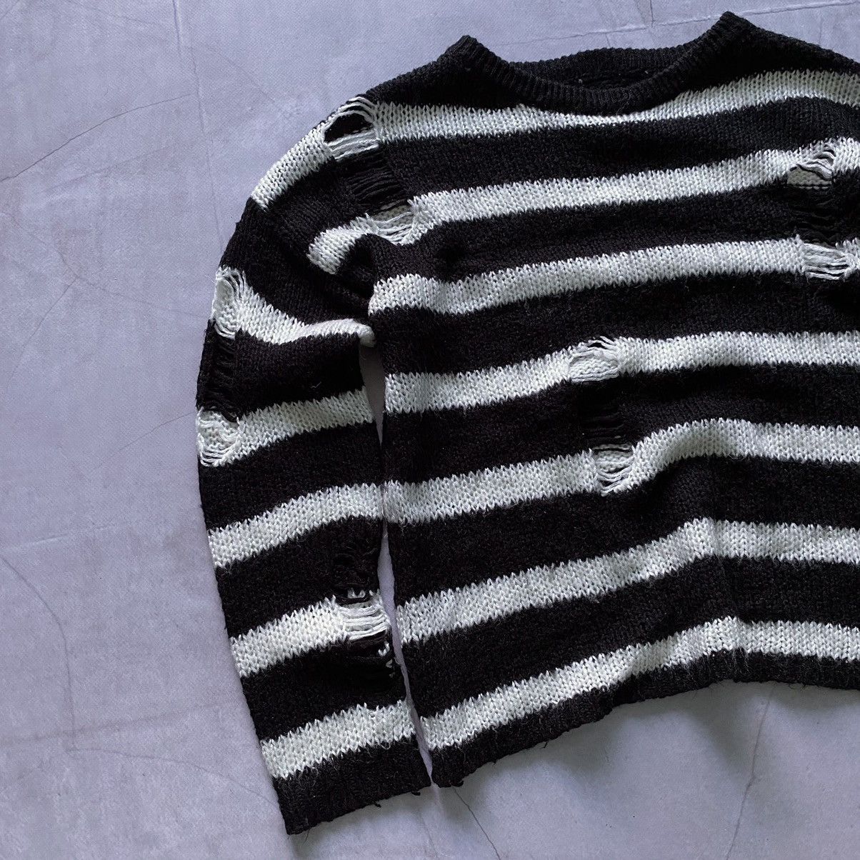 If Six Was Nine × Le Grande Bleu (L.G.B.) Distressed Junya Watanabe Style Striped Knit Sweater LGB Size US S / EU 44-46 / 1 - 2 Thumbnail
