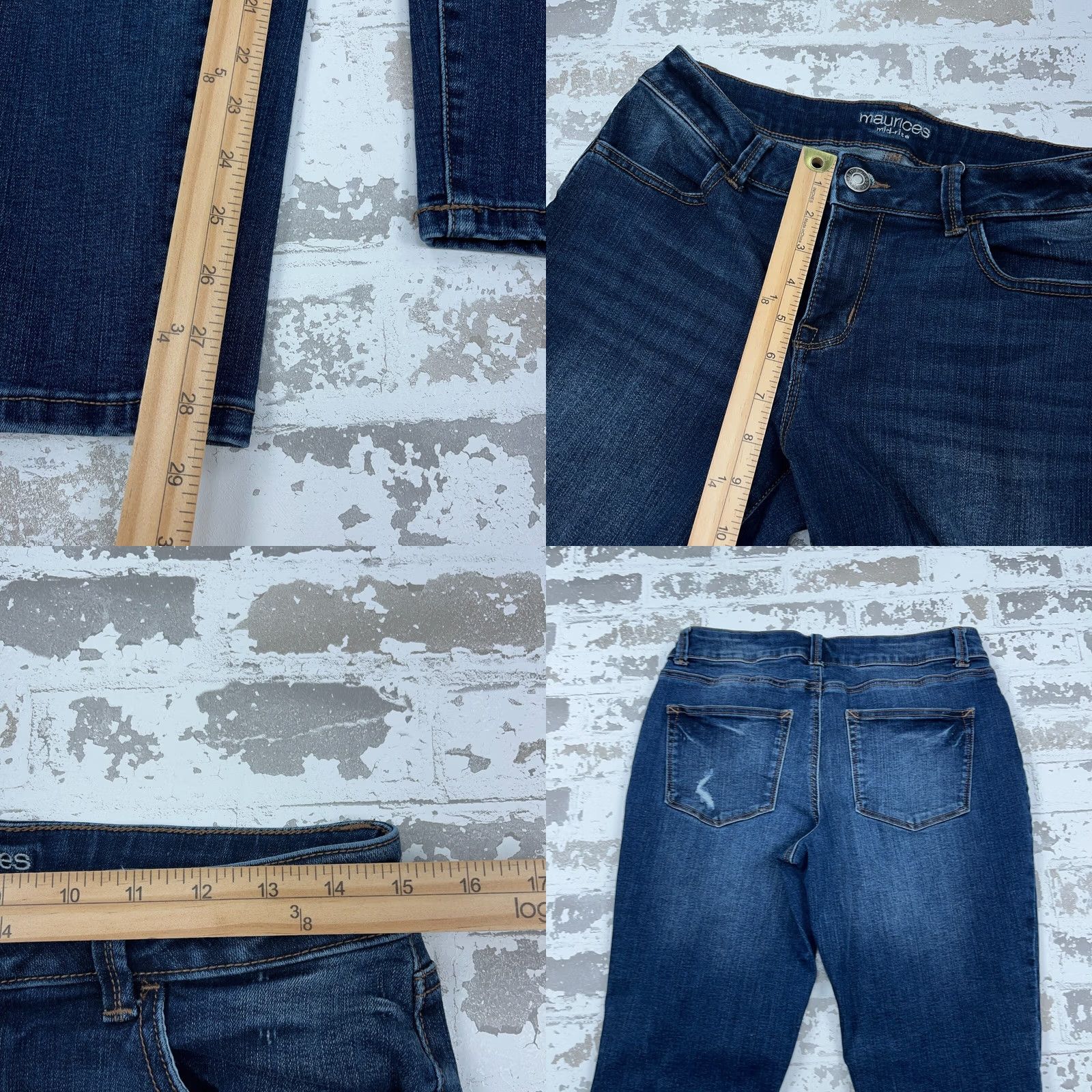 Vintage Maurices Jeans Women Medium Skinny Jegging Dark Wash Mid Rise Holes Stretch - 30 Size 32" / US 10 / IT 46 - 8 Thumbnail