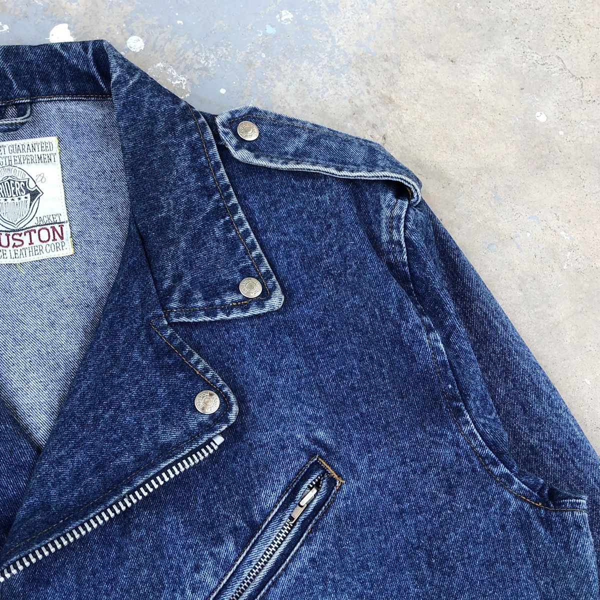 Vintage Vintage Houston Double Collar Riders Motorcycle Denim Jacket Size US M / EU 48-50 / 2 - 10 Thumbnail