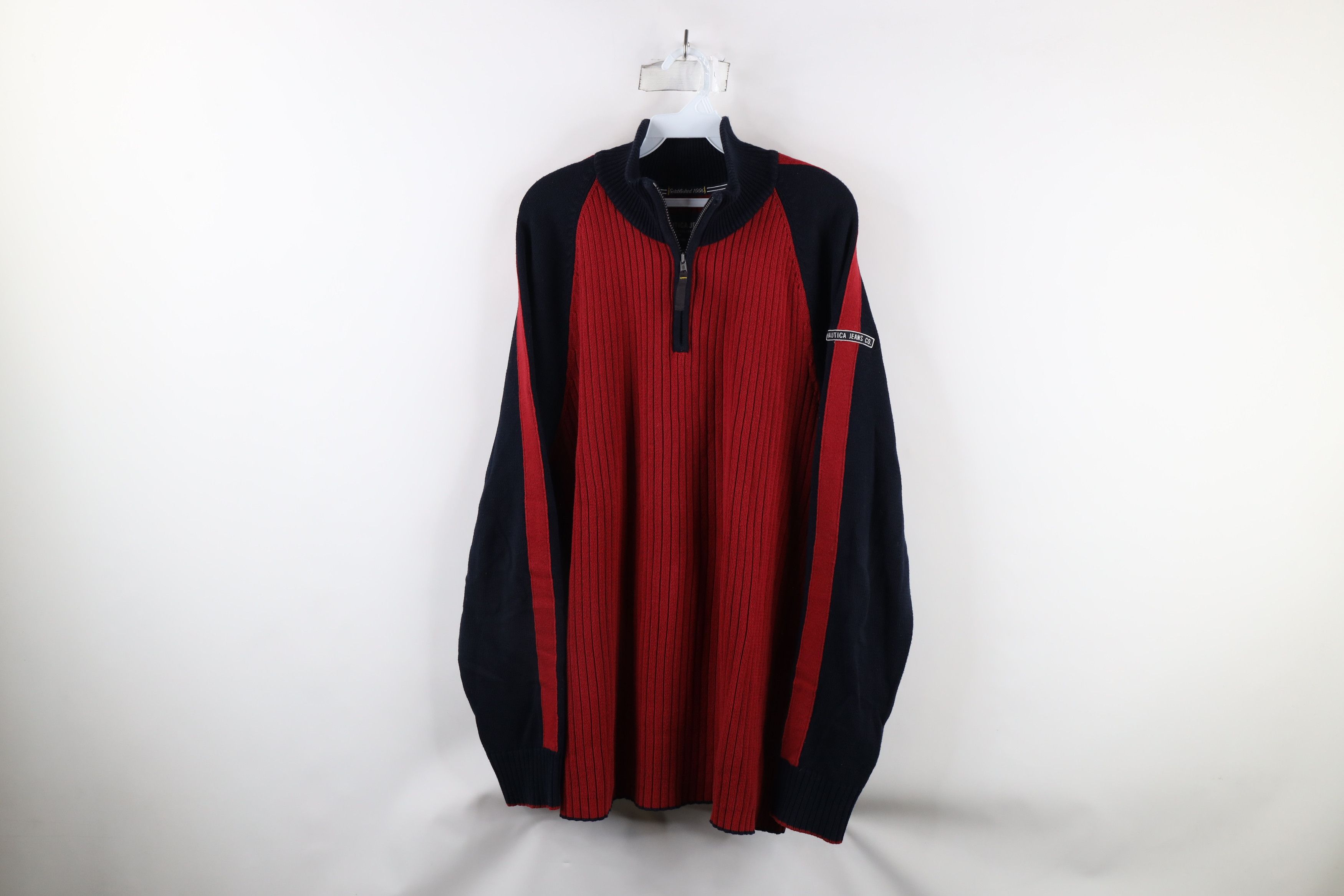 Nautica × Vintage Vintage 90s Nautica Ribbed Knit Half Zip Pullover Sweater Size US XL / EU 56 / 4 - 1 Thumbnail