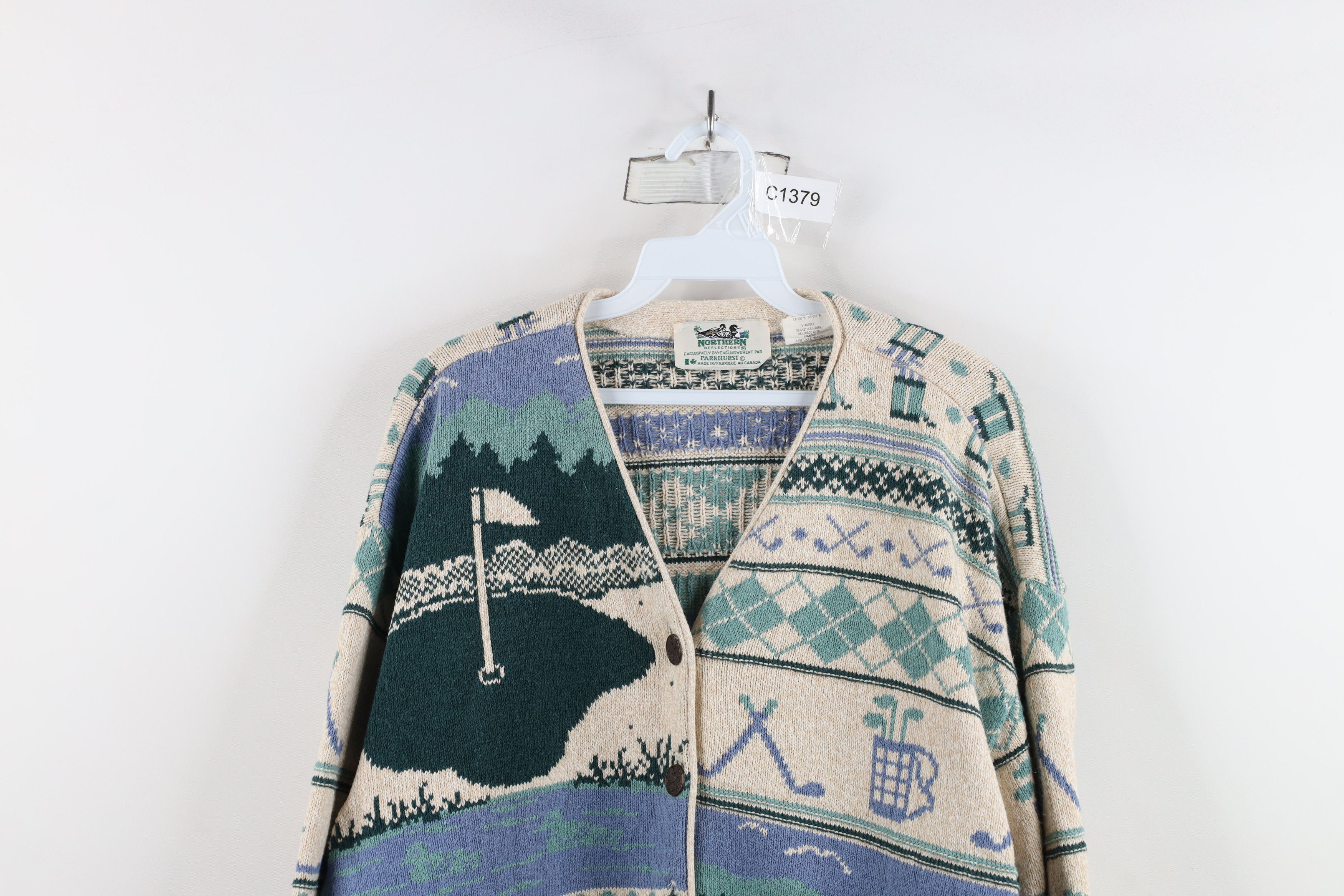 Vintage Vintage 90s Streetwear Golf All Over Print Cardigan Sweater Size L / US 10 / IT 46 - 2 Thumbnail