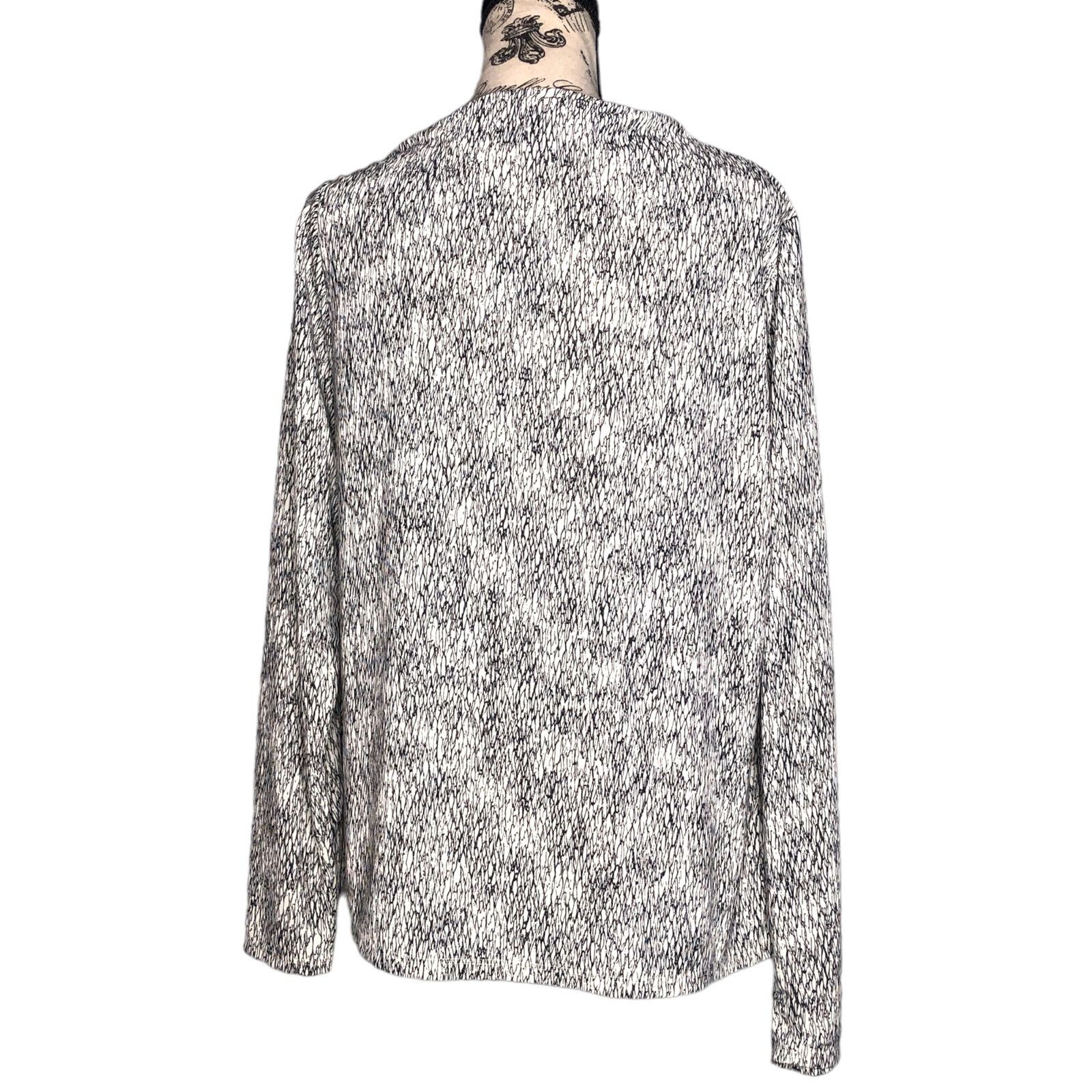 Worthington Scribble Geometric Asymmetric Ruched Neck Long Sleeve Blouse Size L / US 10 / IT 46 - 6 Thumbnail