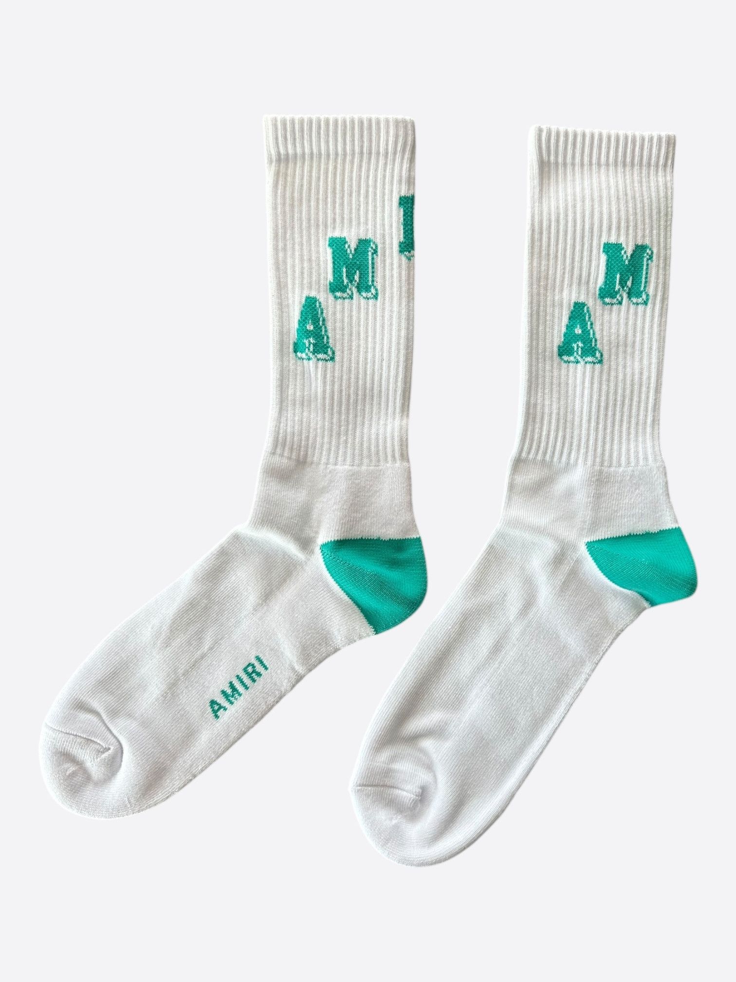 Amiri Amiri White & Teal Collegiate Logo Socks Size ONE SIZE - 2 Thumbnail