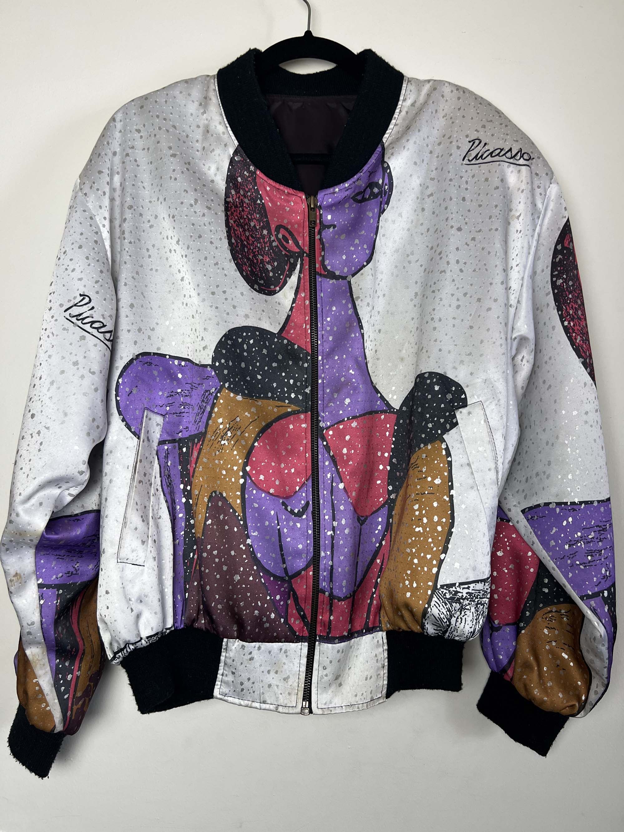 Vintage Vintage 1990's White Picasso Pop Art Silky Bomber Jacket Size US M / EU 48-50 / 2 - 14 Thumbnail