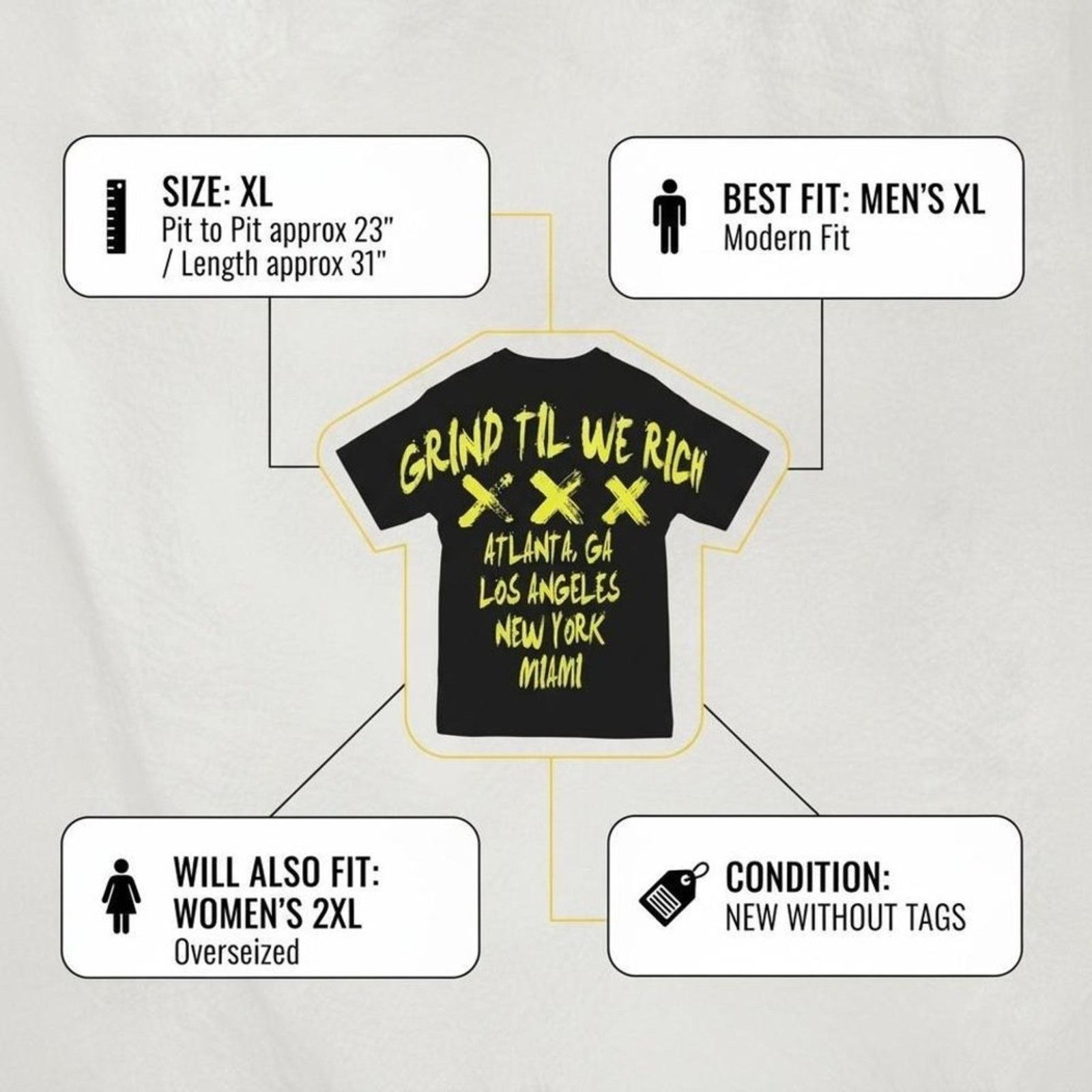 Other Grind Til We Rich Streetwear Graphic Tee Size XL Size US XL / EU 56 / 4 - 8 Thumbnail