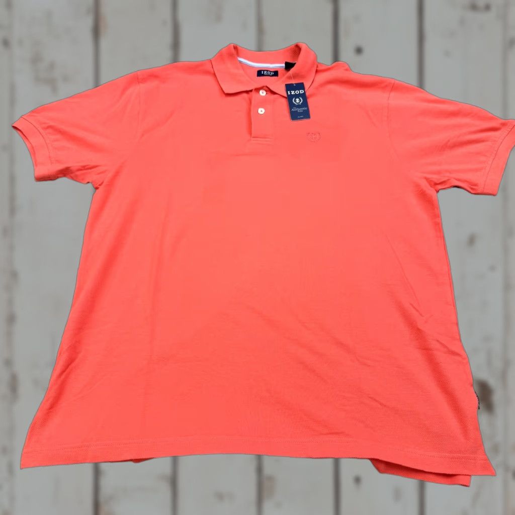 Izod Izod Polo Shirt Mens L Hot Coral 100% Cotton Short Sleeve Collared Solid Golf Casual Shirt Size US L / EU 52-54 / 3 - 1 Thumbnail