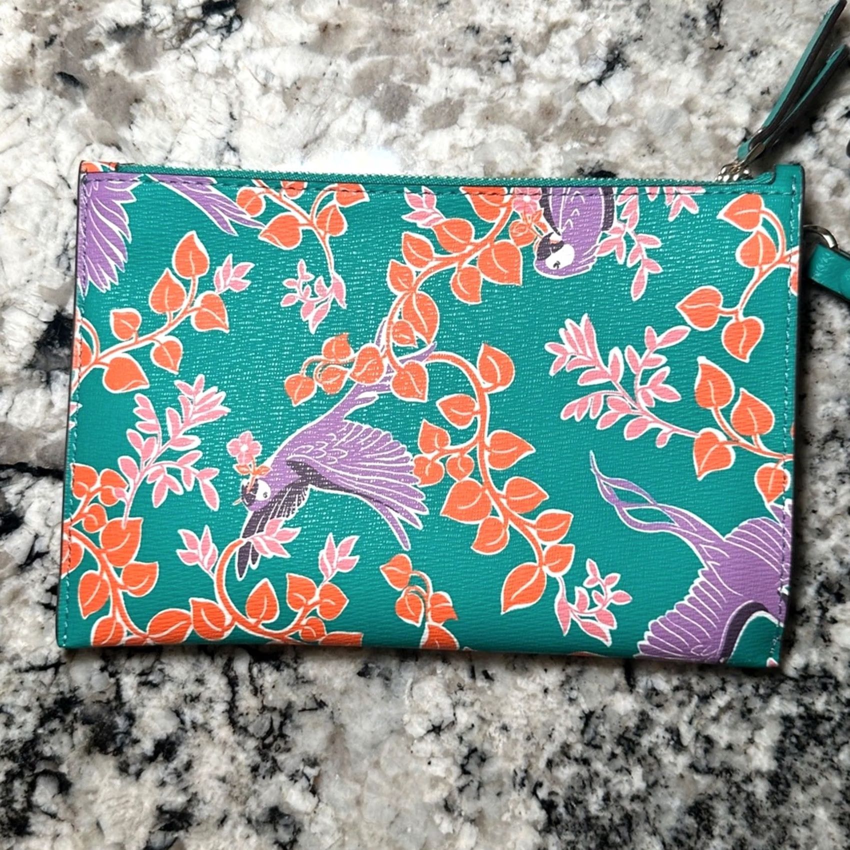 Vintage VINTAGE Kate Spade New York Molly Bird Party Large Tote w/ Matching Wallet Green Teal Orange Purple Pink Leather Tote Women Size ONE SIZE - 7 Thumbnail