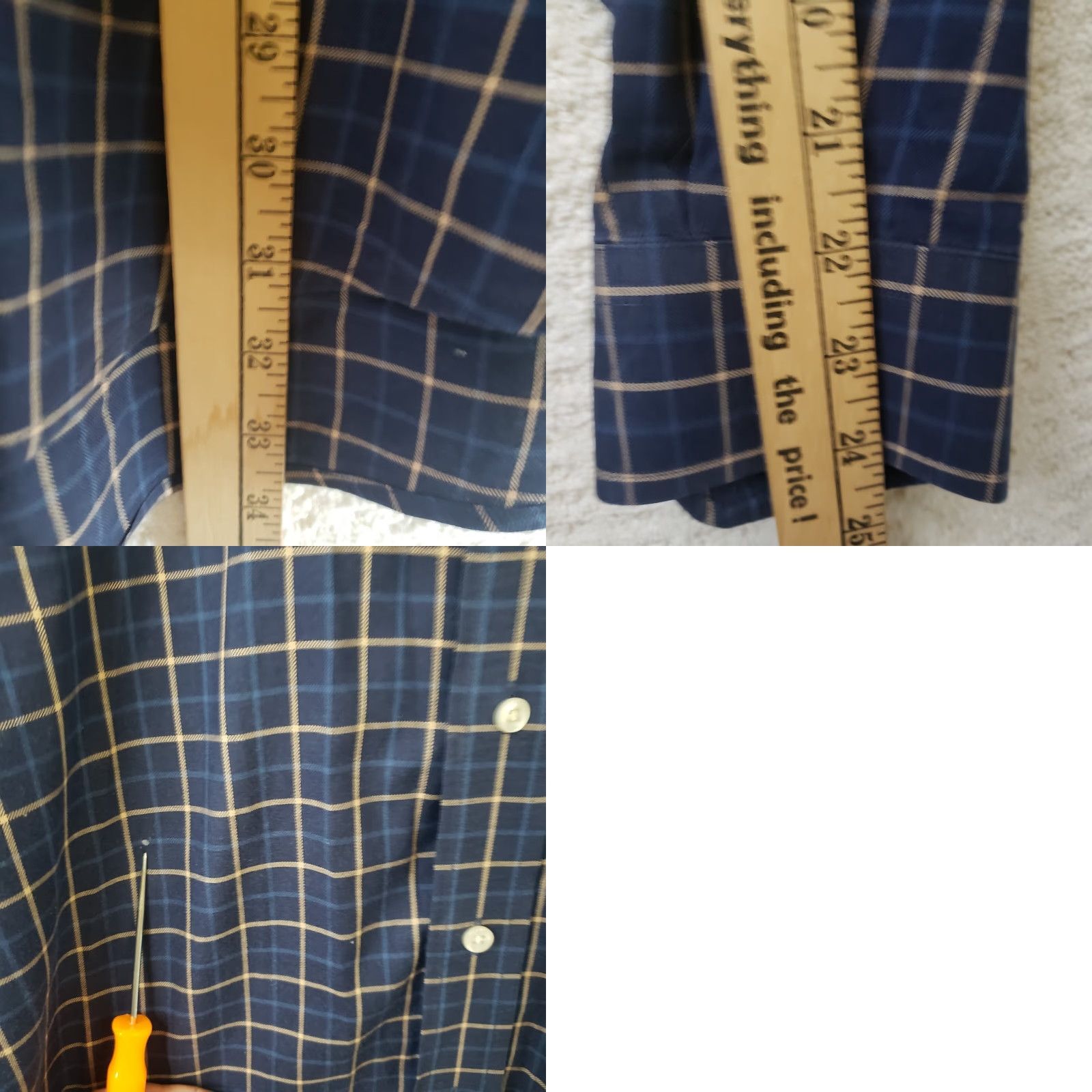 Jos. A. Bank Jos. A. Bank Executive Edition Mens L Button-Down Dress Shirt Plaid Blue Yellow 100% Cotton Convertible Cuff Long Sleeve Regular Fit Size 42R - 9 Thumbnail