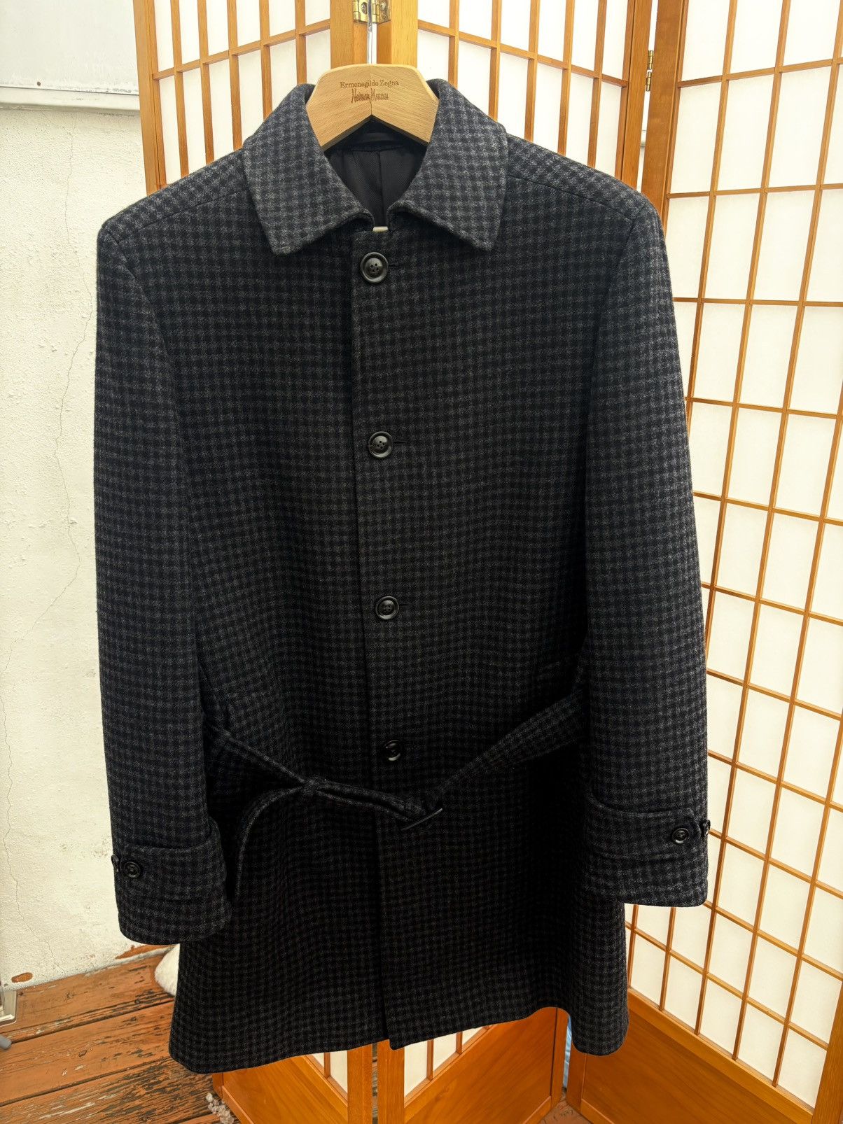 Ermenegildo Zegna Charcoal Check Overcoat Size US L / EU 52-54 / 3 - 1 Thumbnail