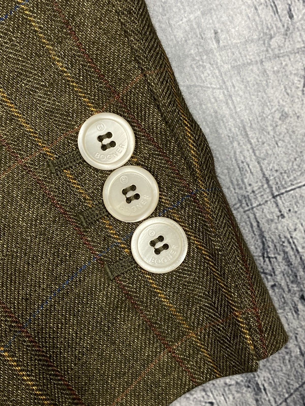 Bogner Bogner Women Olive Linen Silk Blazer Plaid Tailored Jacket Size XL / US 12-14 / IT 48-50 - 12 Thumbnail