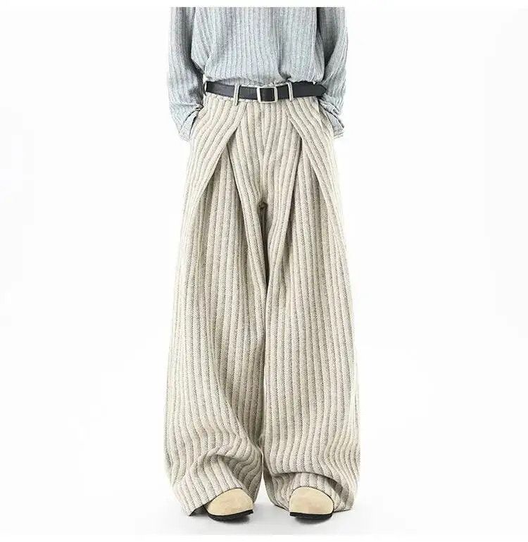 Japanese Brand Trousers Striped Woolen Pleated Wide Leg Pants Size US 32 / EU 48 - 4 Thumbnail
