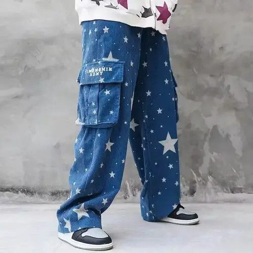 Indigo × Japanese Brand Bag STARS Graphic Baggy Corduroy Pants Size US 30 / EU 46 - 1 Thumbnail