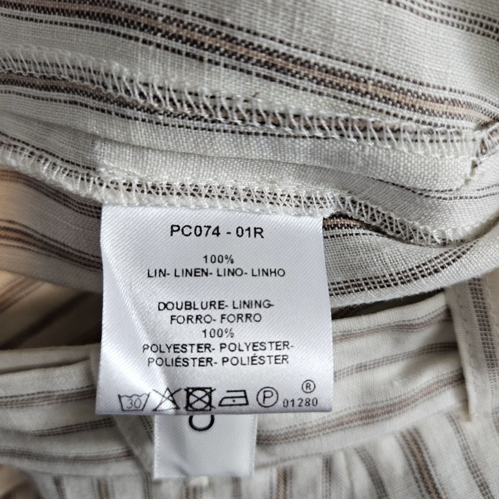 Vintage Caroll Paris Womens Linen Pants Sz 38 White Brown Striped High Rise Belted Linen Pants Women 38 Striped High Rise Belted Size 26" / US 2 / IT 38 - 6 Thumbnail