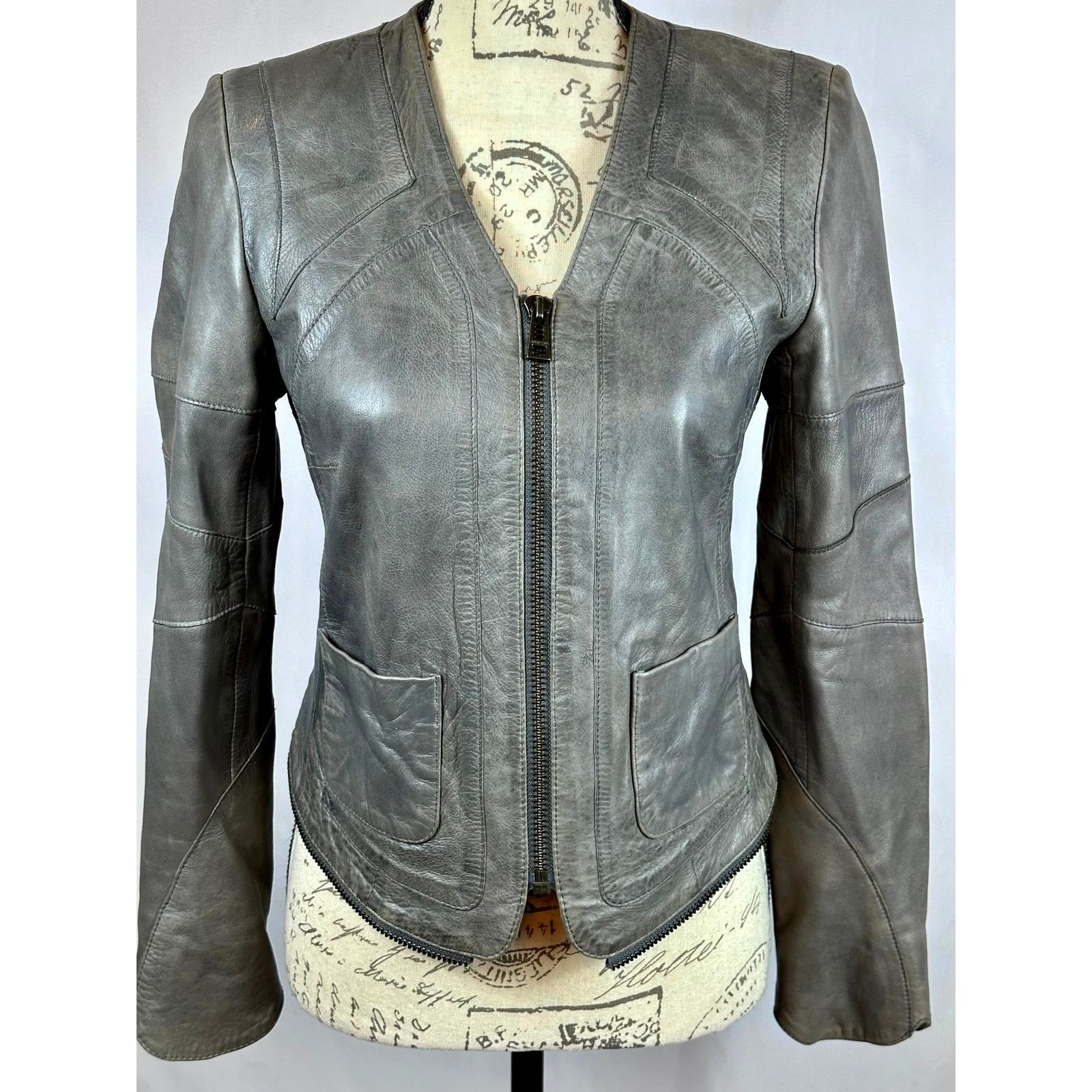 Zadig & Voltaire Zadig & Voltaire Vencia Collarless Lamb Leather Jackt Gray S Size S / US 4 / IT 40 - 3 Thumbnail