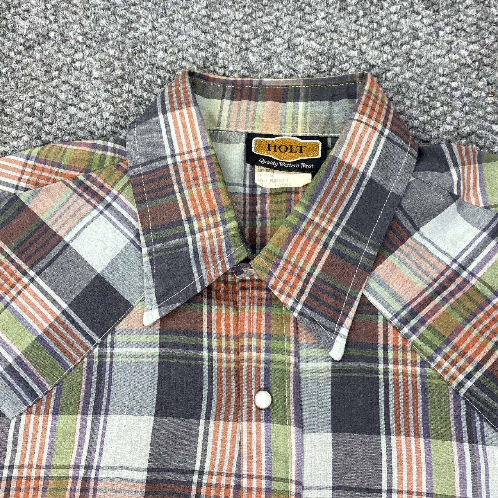Vintage VINTAGE Holt Western Shirt Mens Large Plaid Pearl Snap Short Sleeve Made USA WLM6200-1 Size US L / EU 52-54 / 3 - 2 Thumbnail