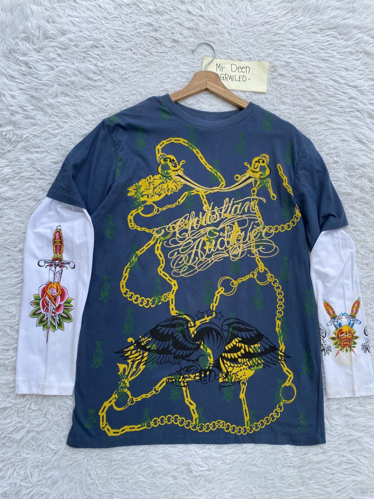 Christian Audigier Christian Audigier Men's M Long Sleeve Graphic Skull Tee Size US M / EU 48-50 / 2 - 6 Thumbnail