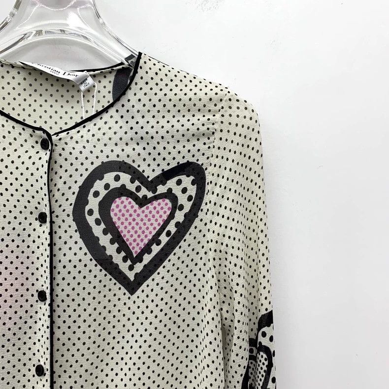 Dior Dior Beige polka dot heart full print mulberry silk single Size M / US 6-8 / IT 42-44 - 3 Thumbnail